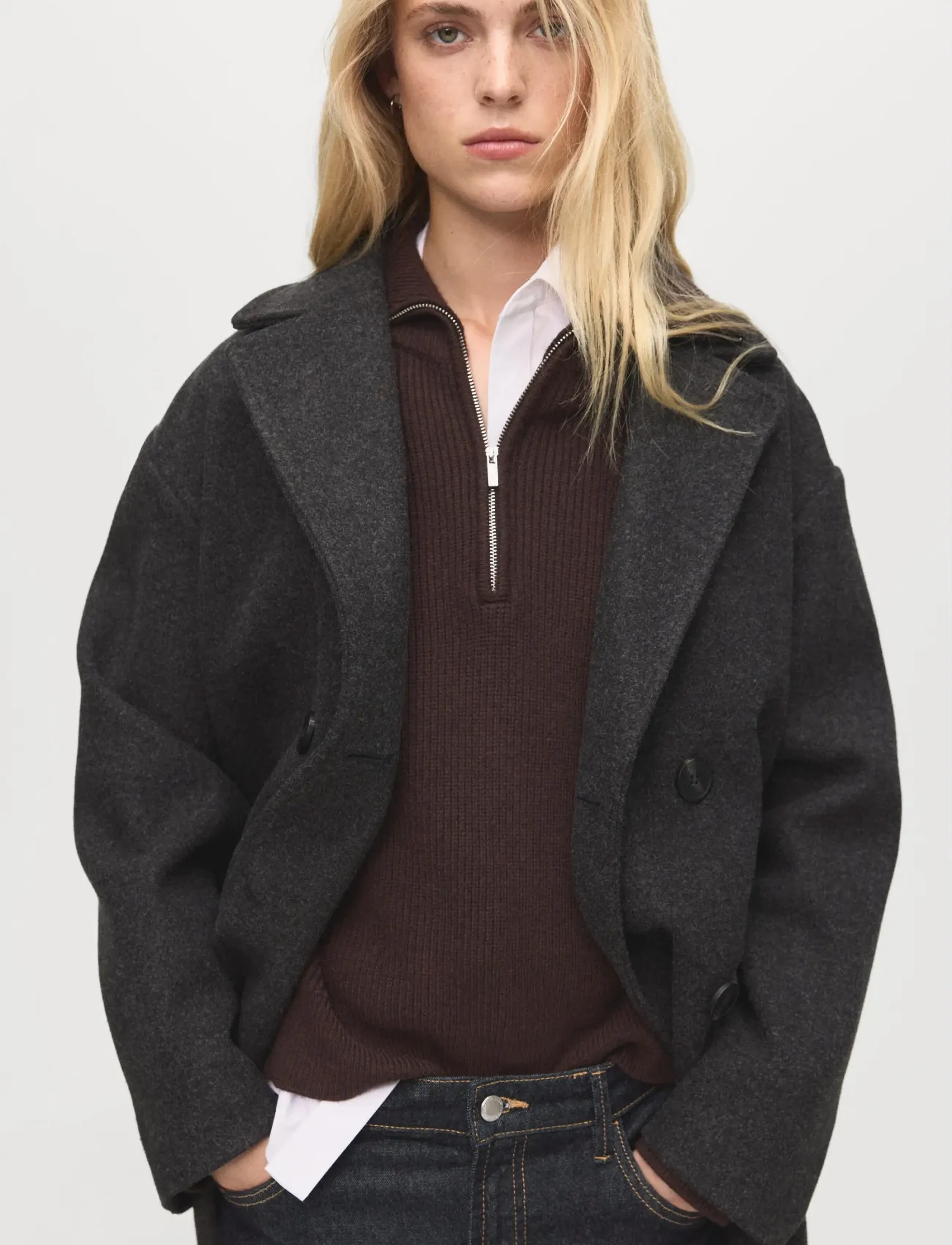 Mango Double-breasted midi coat - Uldfrakker - CHARCOAL / grey