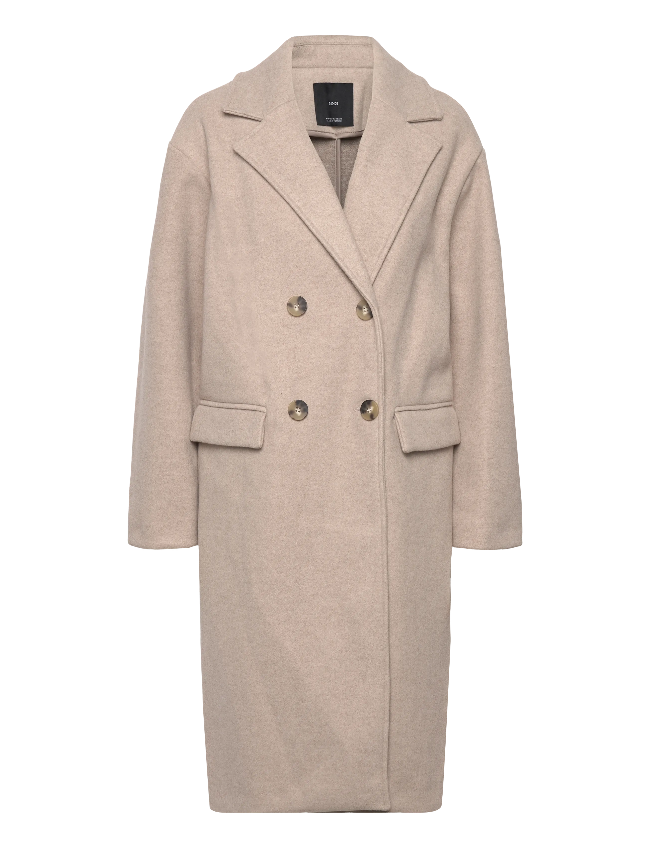 MANGO Double-Breasted Midi Mantel Beige - L - Damen