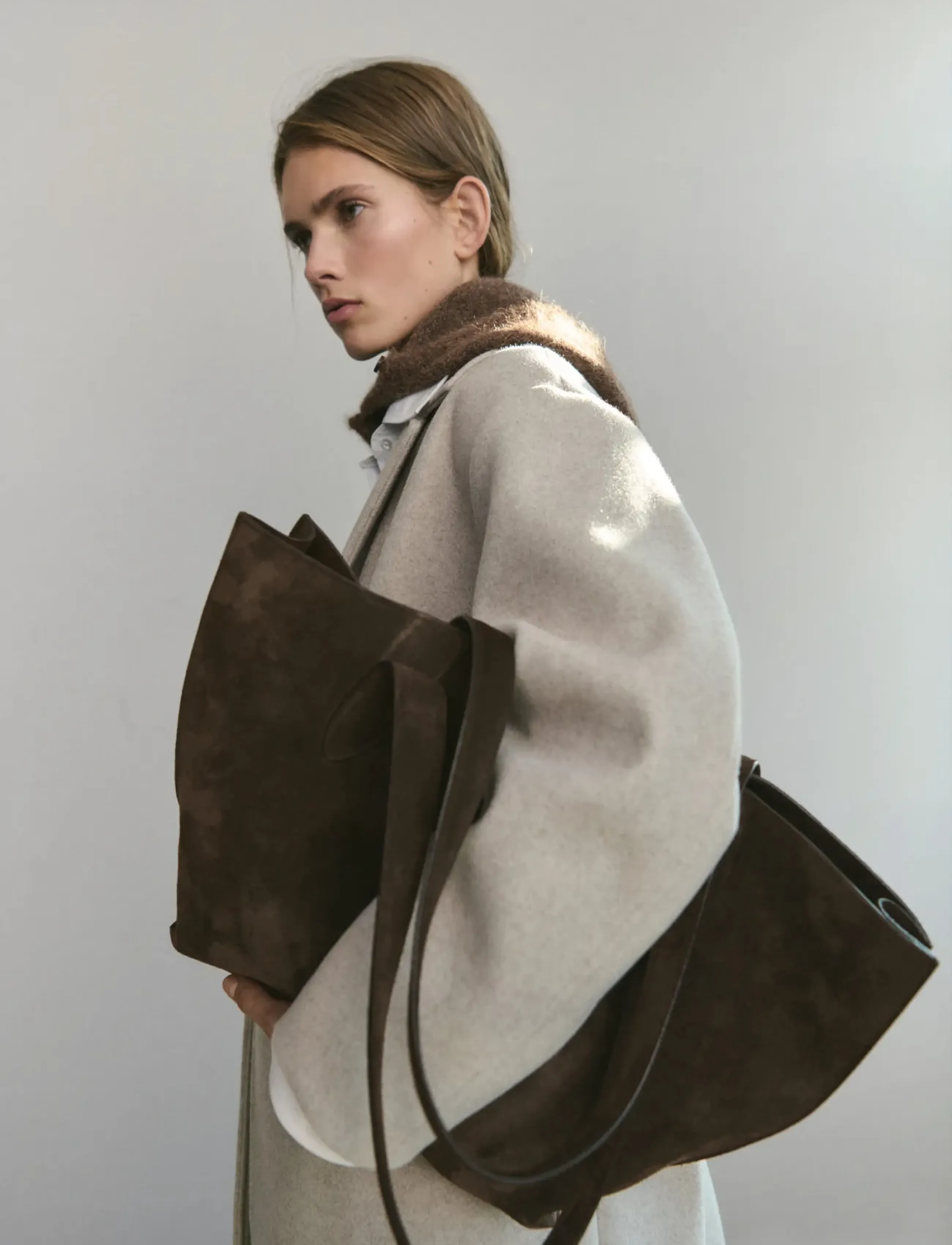 Mango Double-breasted midi coat - Vinterjakker - MEDIUM BROWN / beige