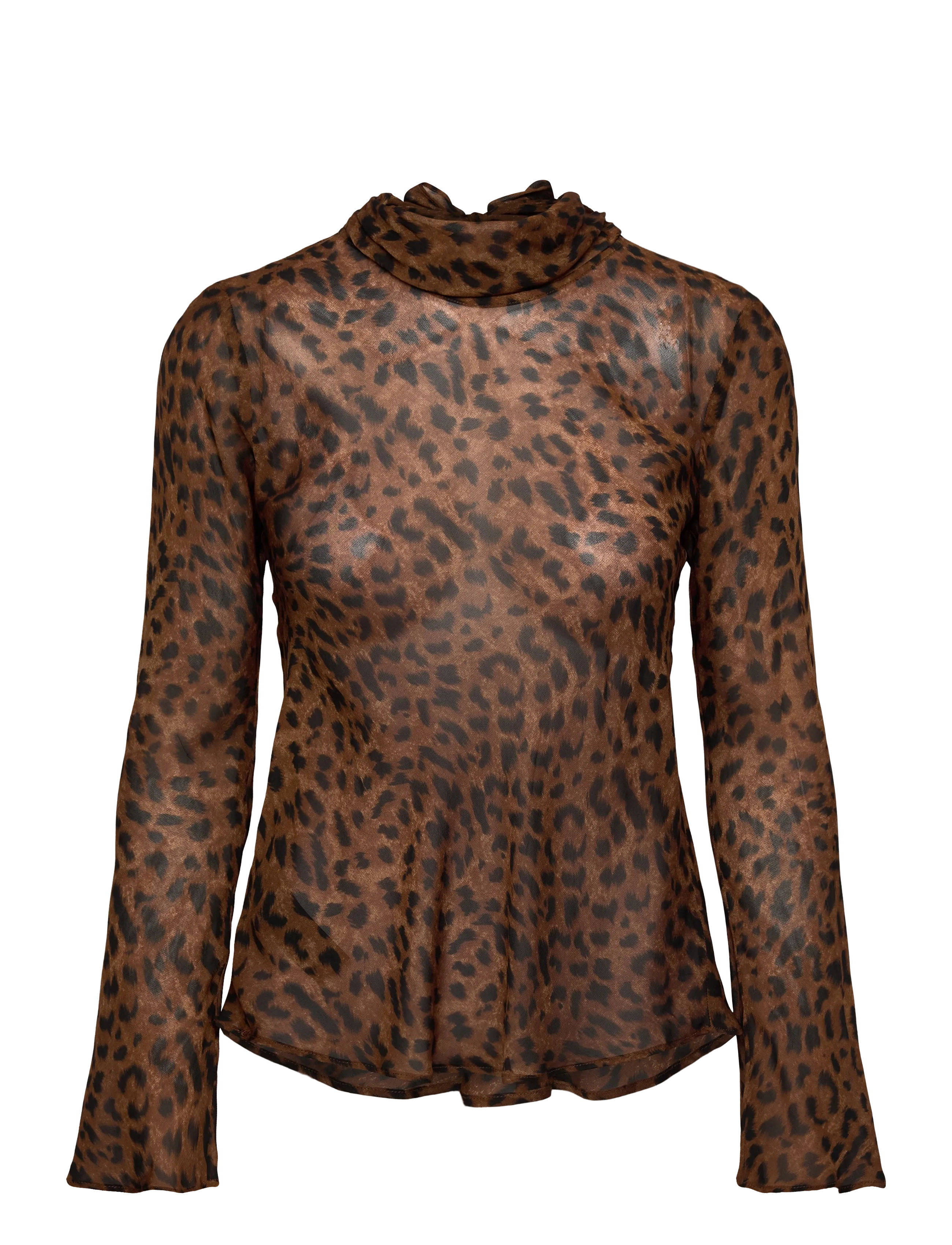 Leopard-print blouse with scarf - BLACK