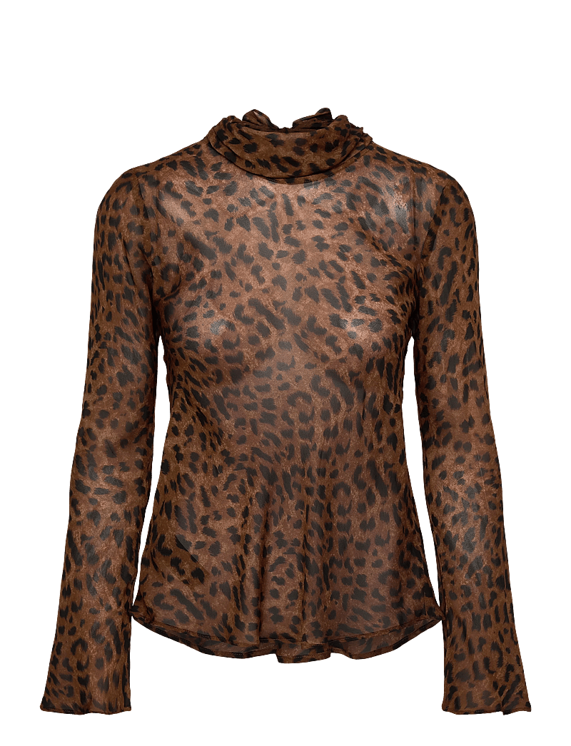 Mango - Leopard-print blouse with scarf - langærmede bluser - black - 0