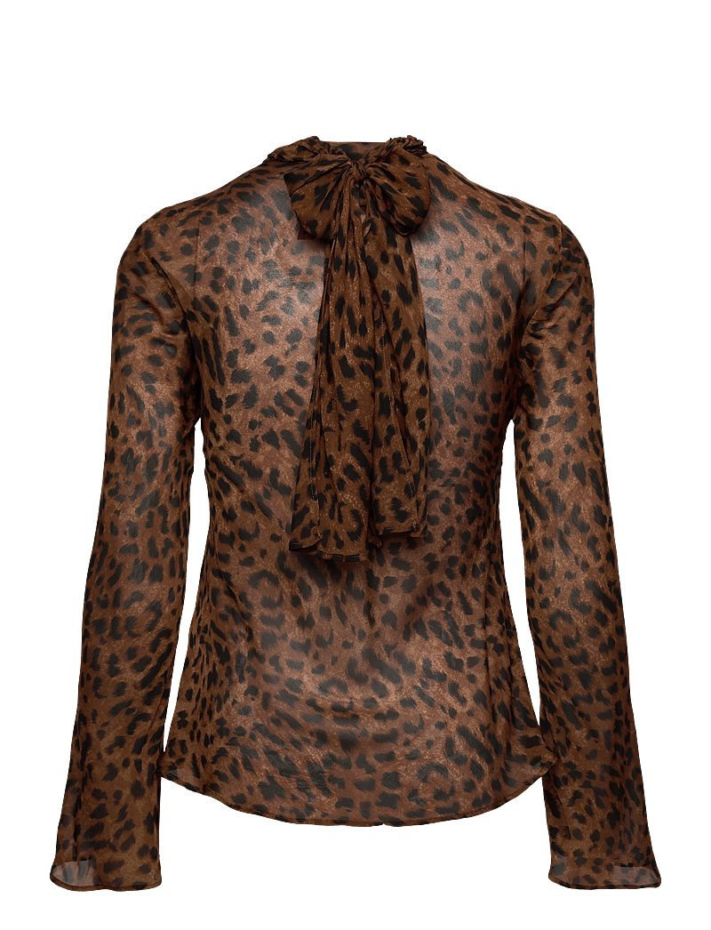 Mango - Leopard-print blouse with scarf - langærmede bluser - black - 1