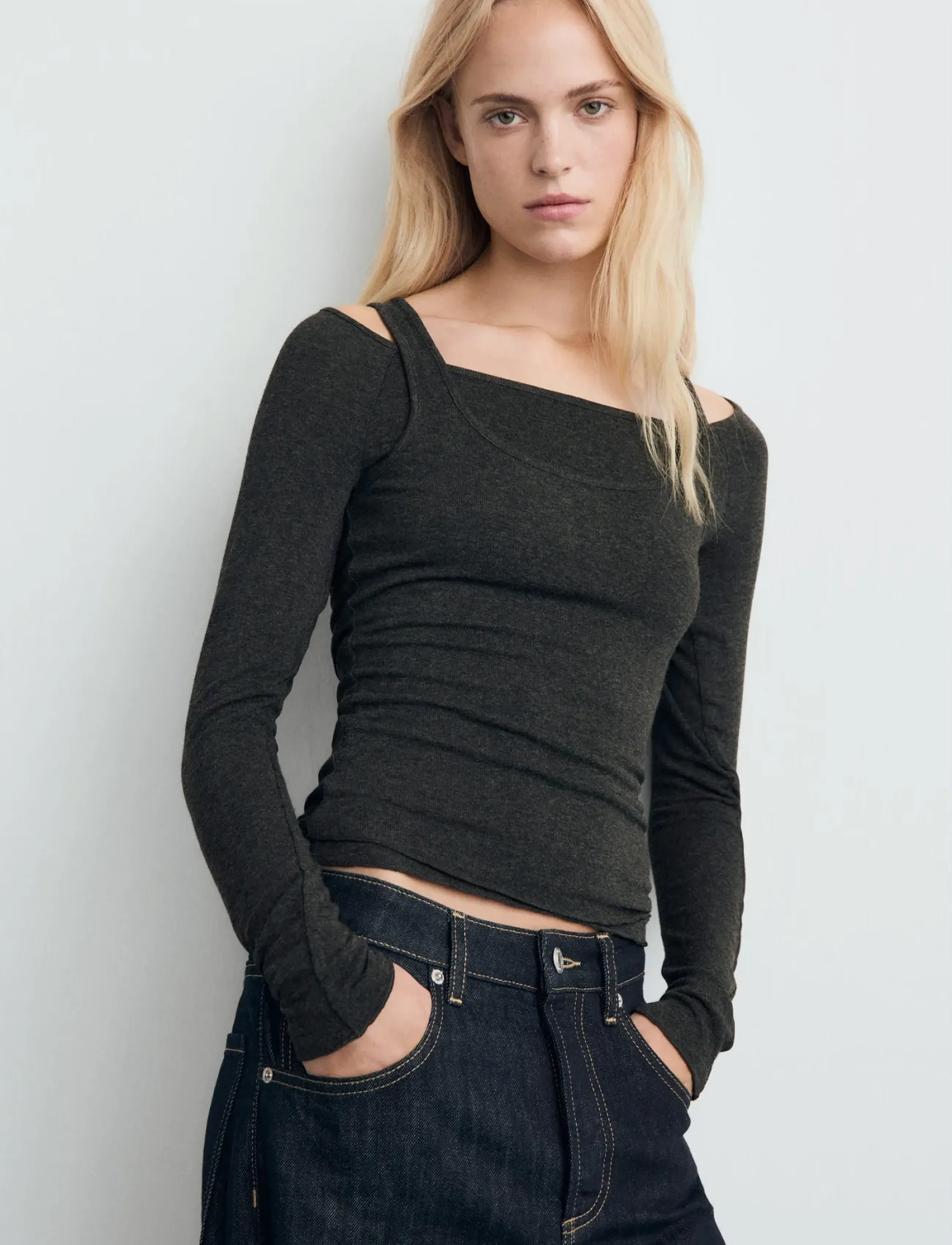 Mango Combined crew neck sweater - Langermede topper - DARK GREY / grey