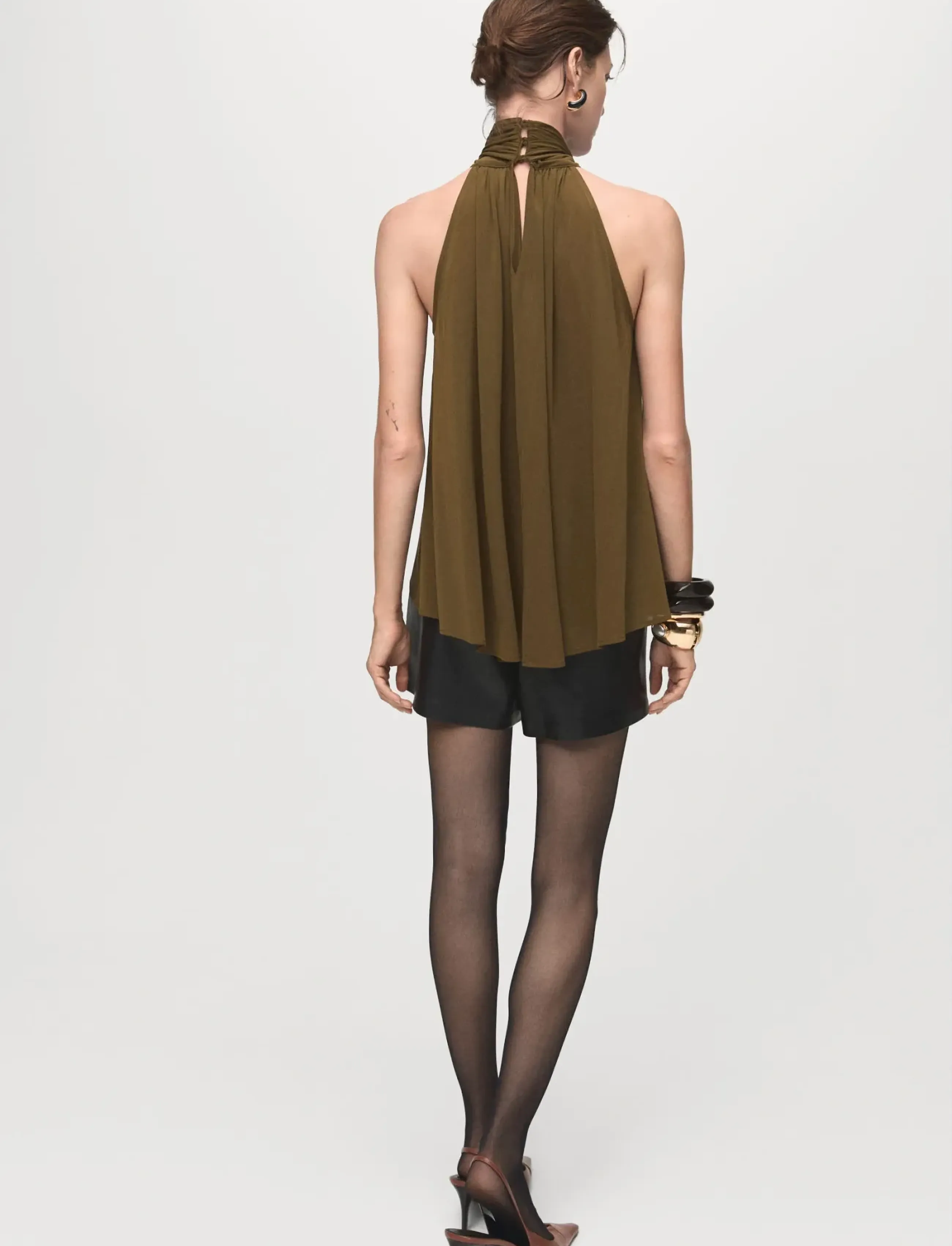Mango - Halter top with bow - beige - khaki - 3