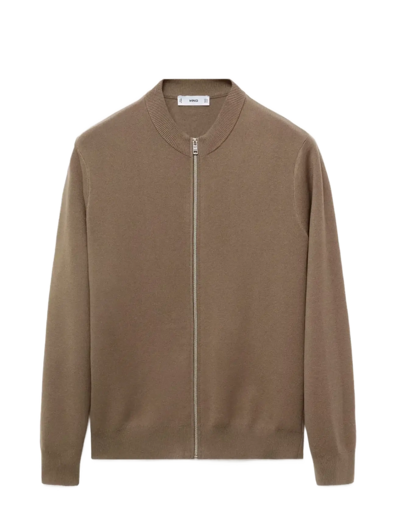 Zipped knit cardigan - MEDIUM BROWN