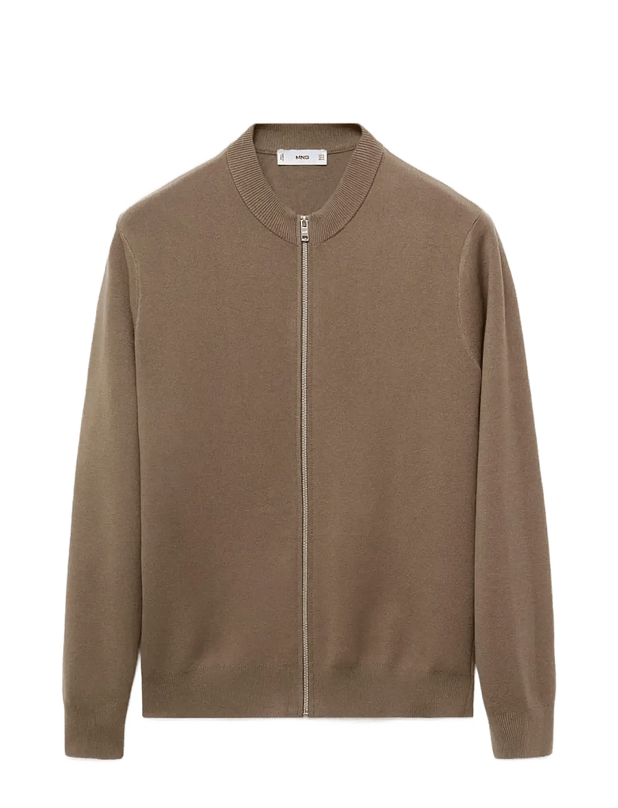 Mango - Zipped knit cardigan - cardigans - medium brown - 1