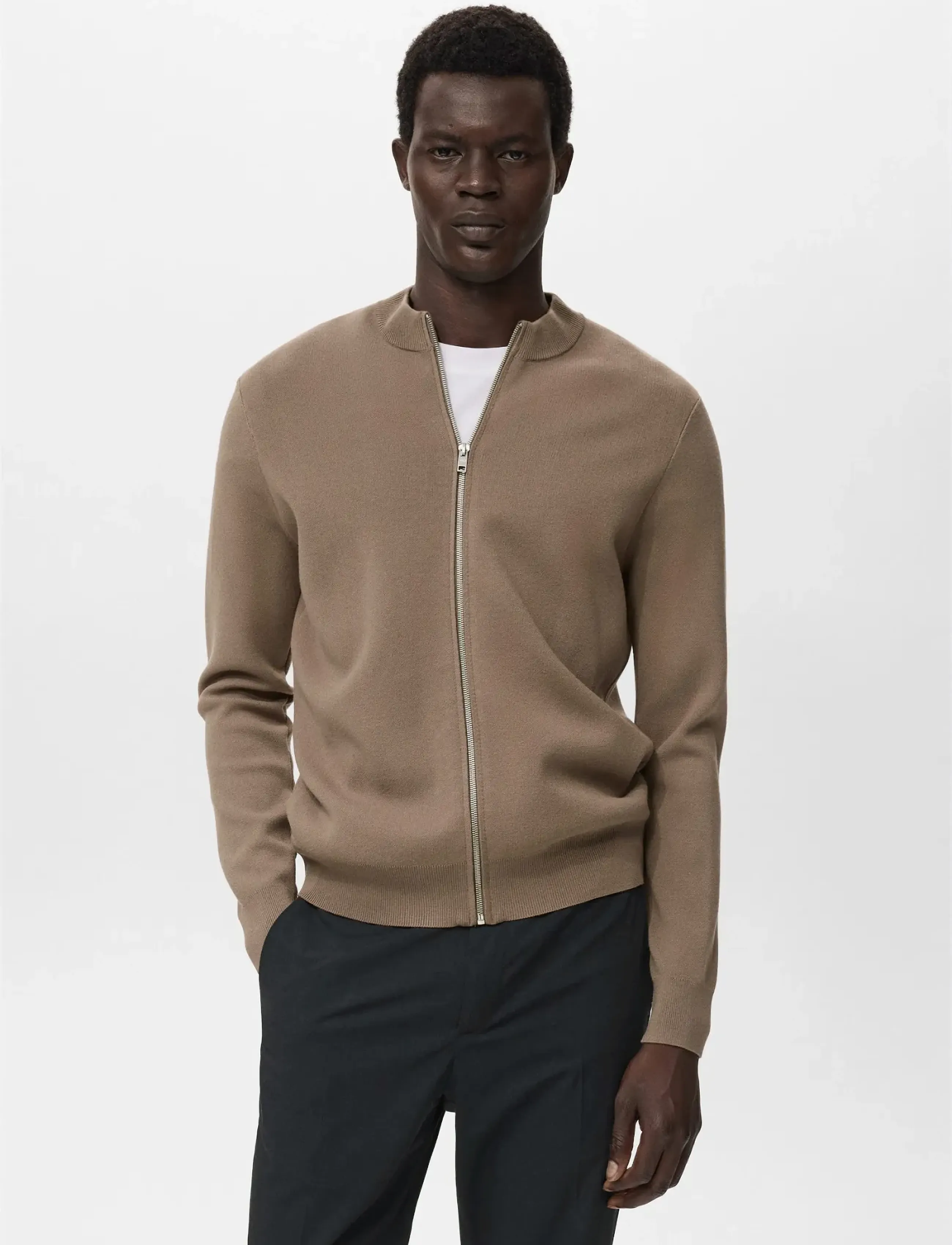 Mango Zipped Knit Cardigan, L, Knitwear, Braun - Cardigans, Männerswear