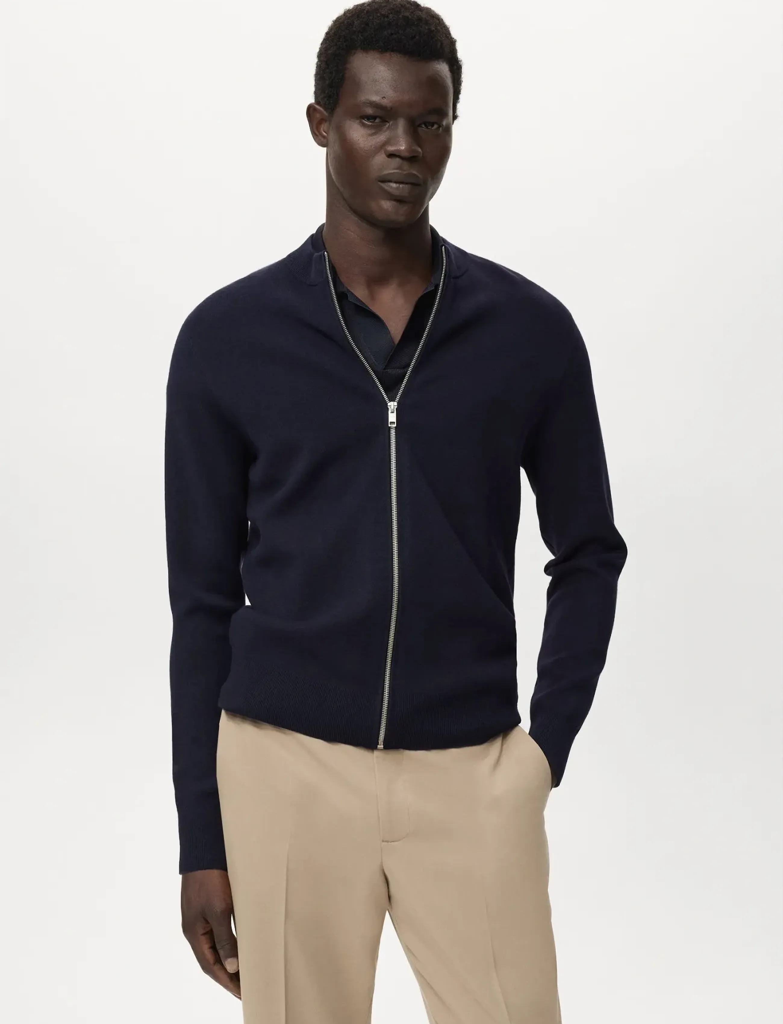 Mango Zipped Knit Cardigan, XXL, Knitwear, Marineblau - Cardigans, Männerswear