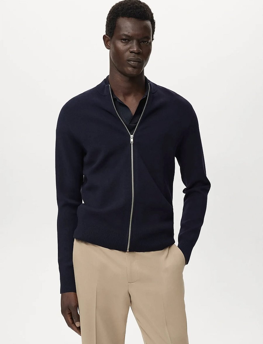 Mango - Zipped knit cardigan - full zip tröjor - navy - 0