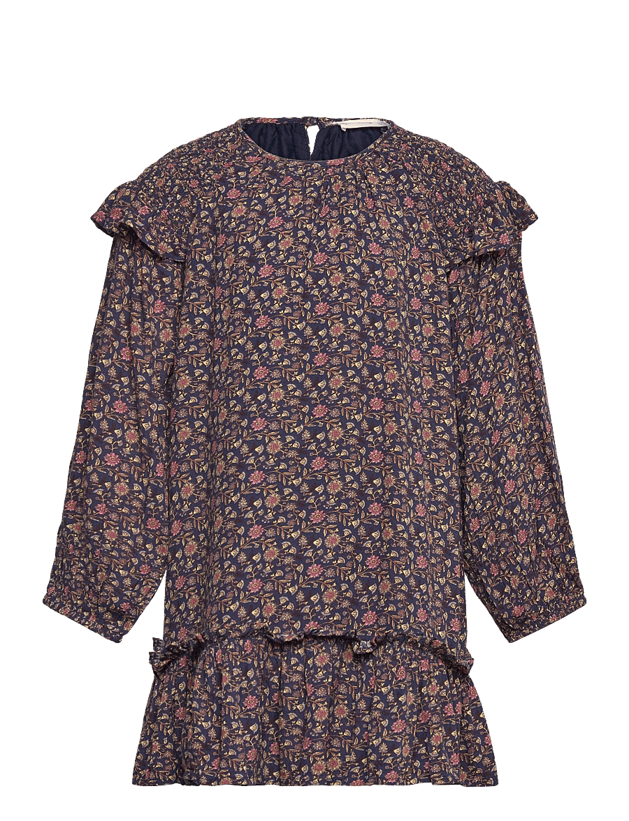 Mango - Ruffled printed dress - langærmede hverdagskjoler - navy - 1