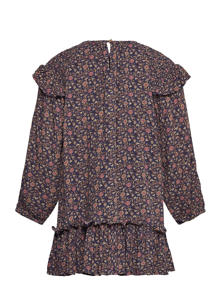 Mango - Ruffled printed dress - langærmede hverdagskjoler - navy - 2