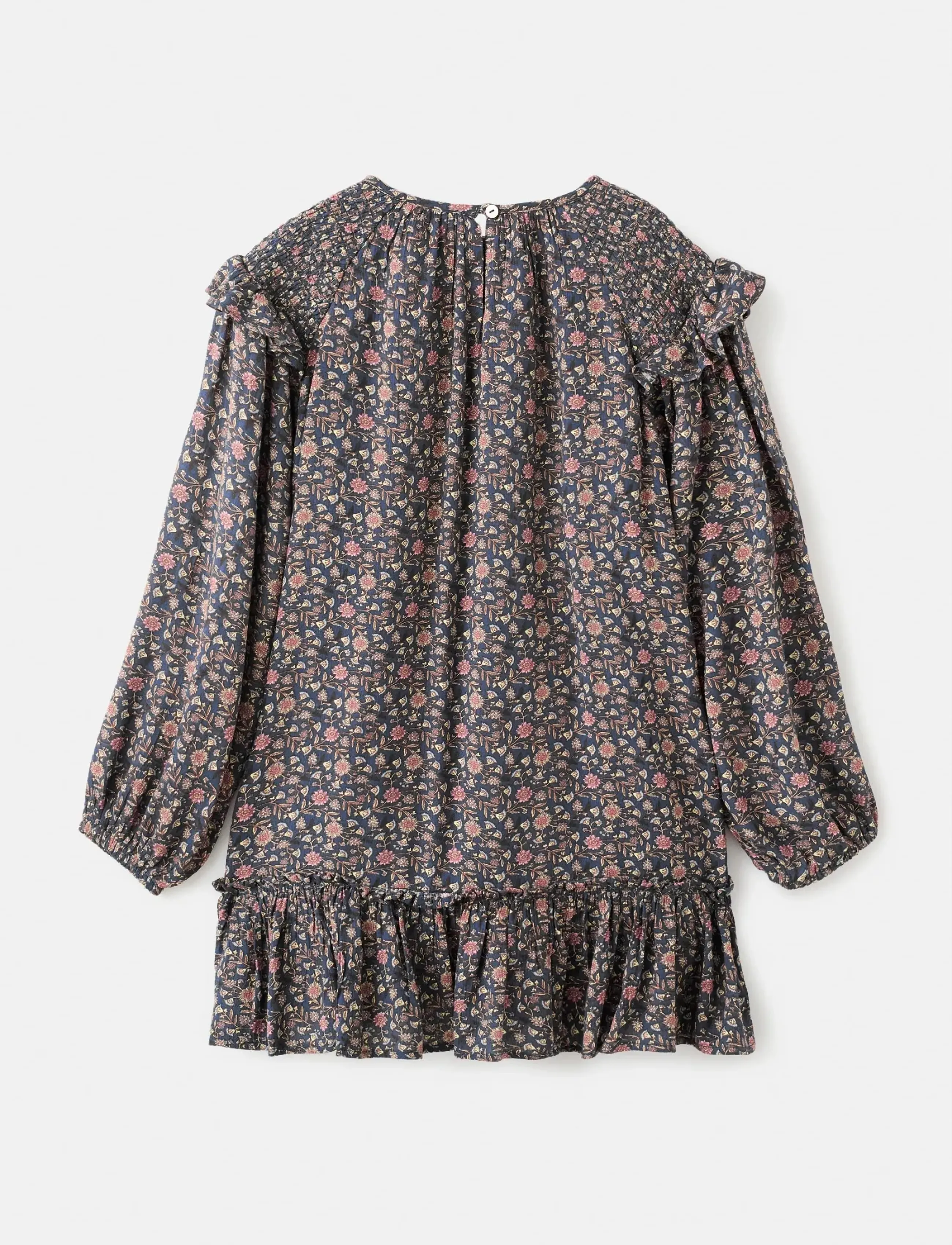 Mango - Ruffled printed dress - long-sleeved casual dresses - navy - 3