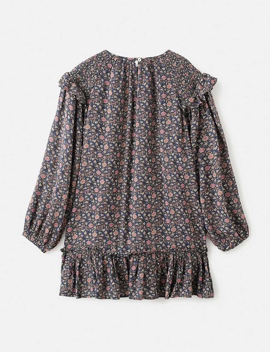 Mango - Ruffled printed dress - langærmede hverdagskjoler - navy - 3