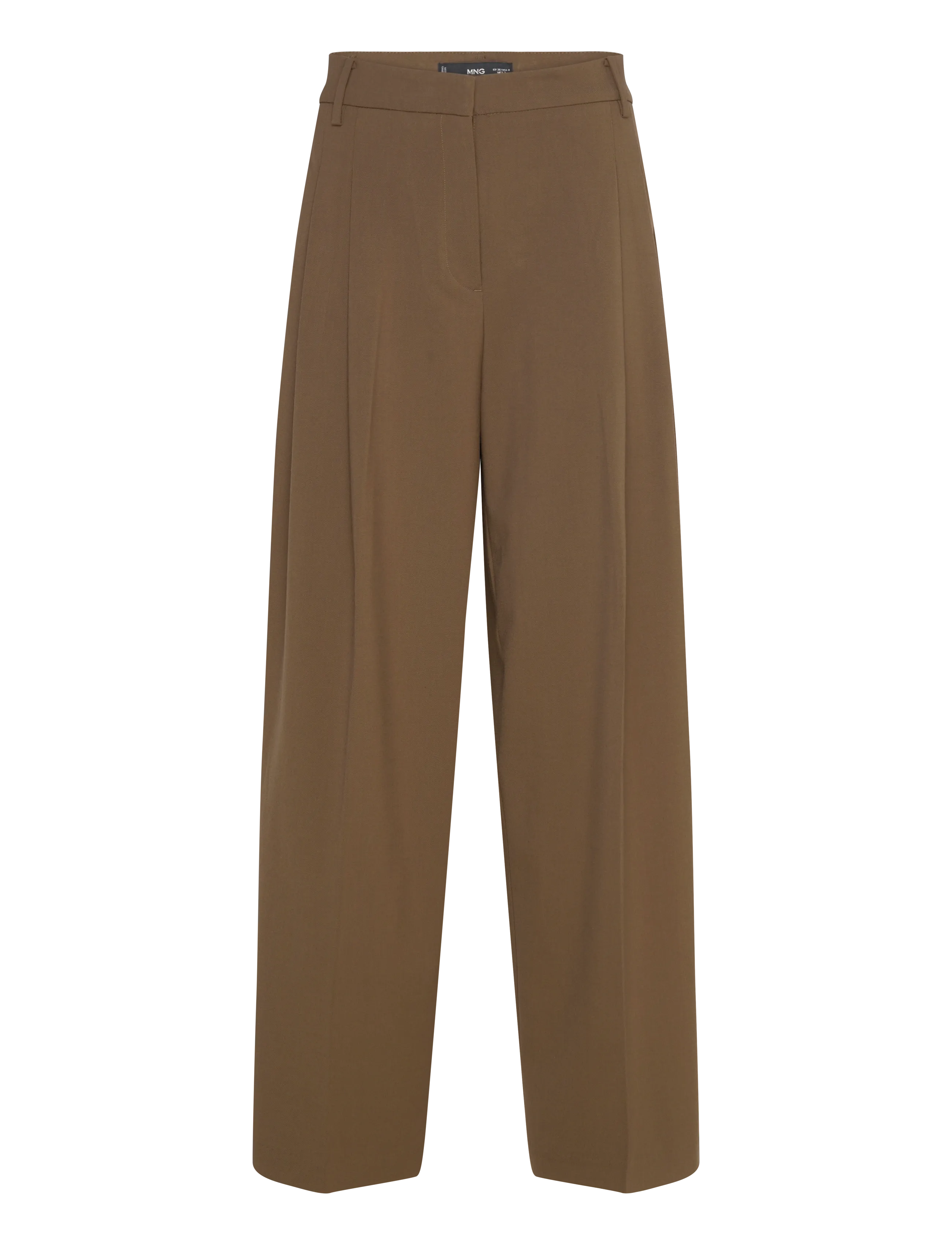 Mango Wide leg mid-rise pleated trousers - Tøj - BEIGE - KHAKI / brown