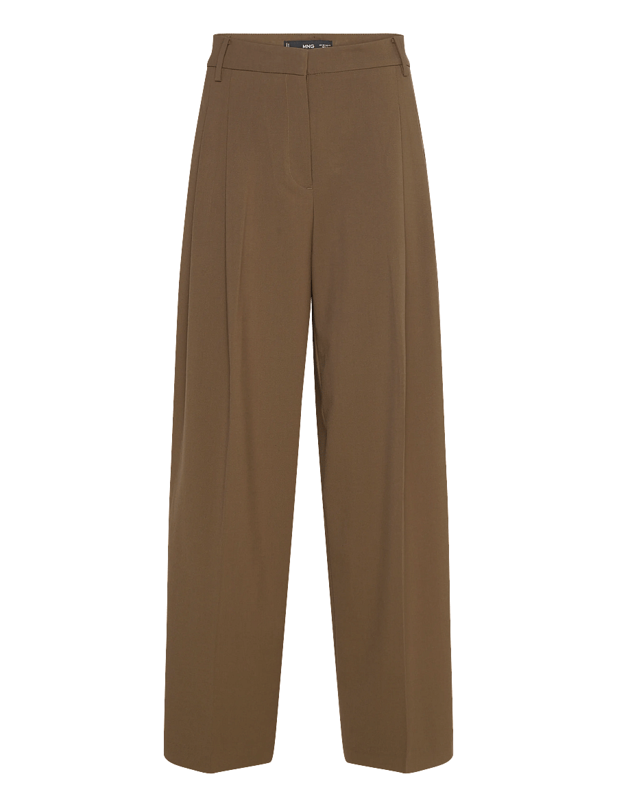 Mango - Wide leg mid-rise pleated trousers - vida byxor - beige - khaki - 1