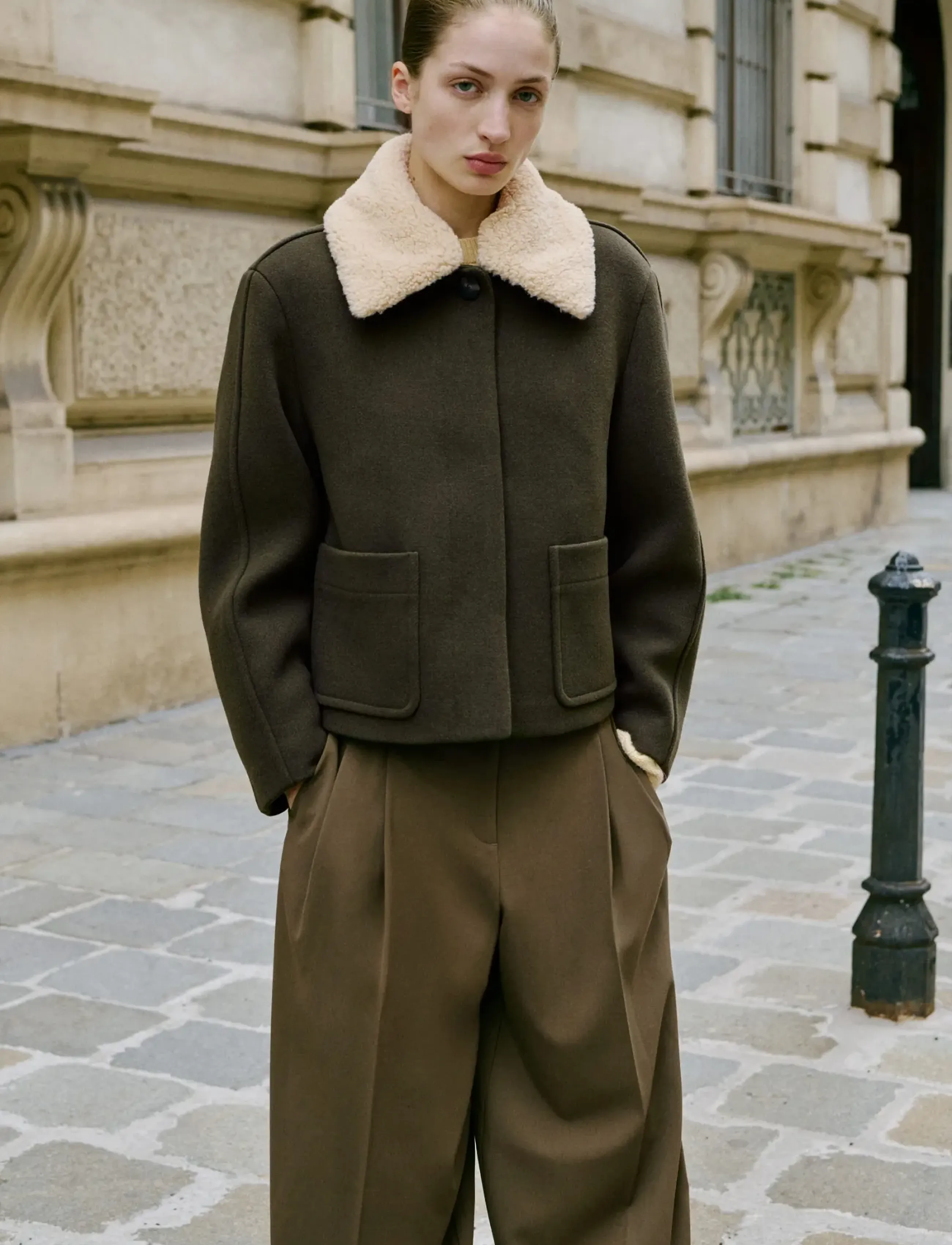 Mango Wide leg mid-rise pleated trousers - Hosen - BEIGE - KHAKI / brown