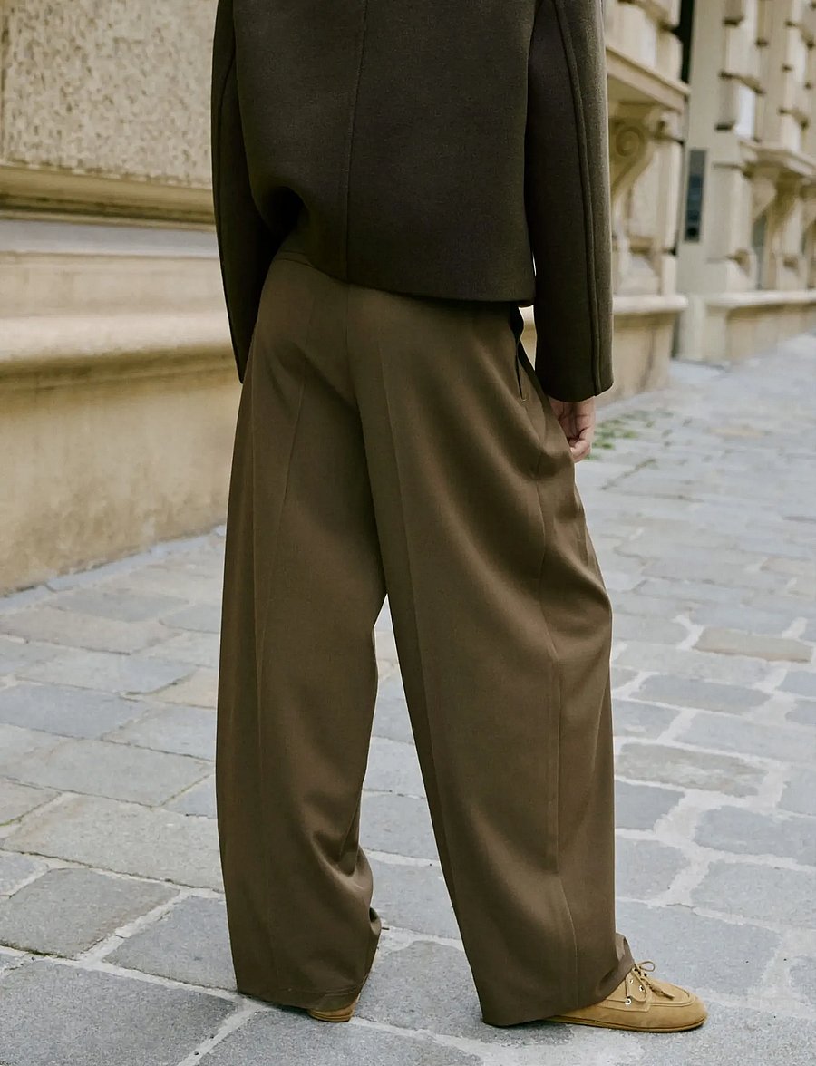 Mango - Wide leg mid-rise pleated trousers - vida byxor - beige - khaki - 3