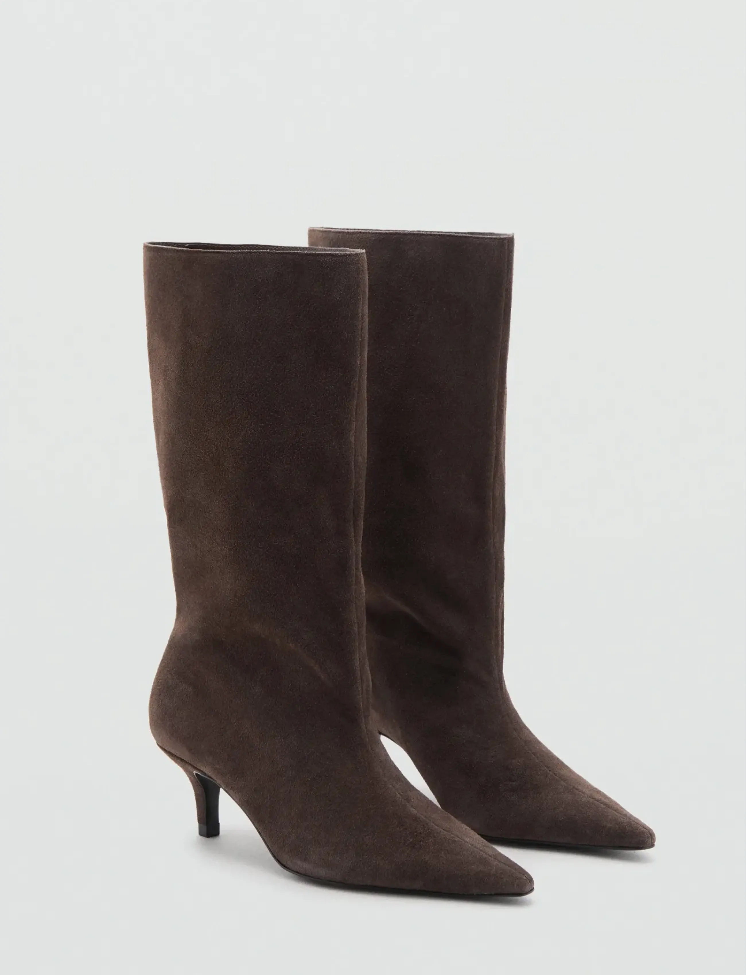 Mango Suede kitten-heel boots - Lange støvler - DARK BROWN / brown