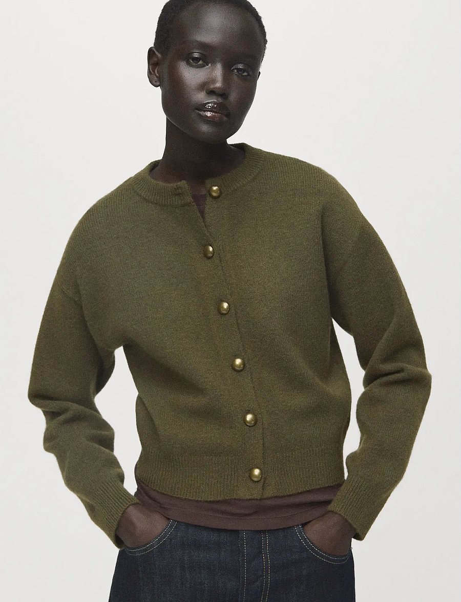 Mango - Chunky-knit cardigan with buttons - koftor - beige - khaki - 0