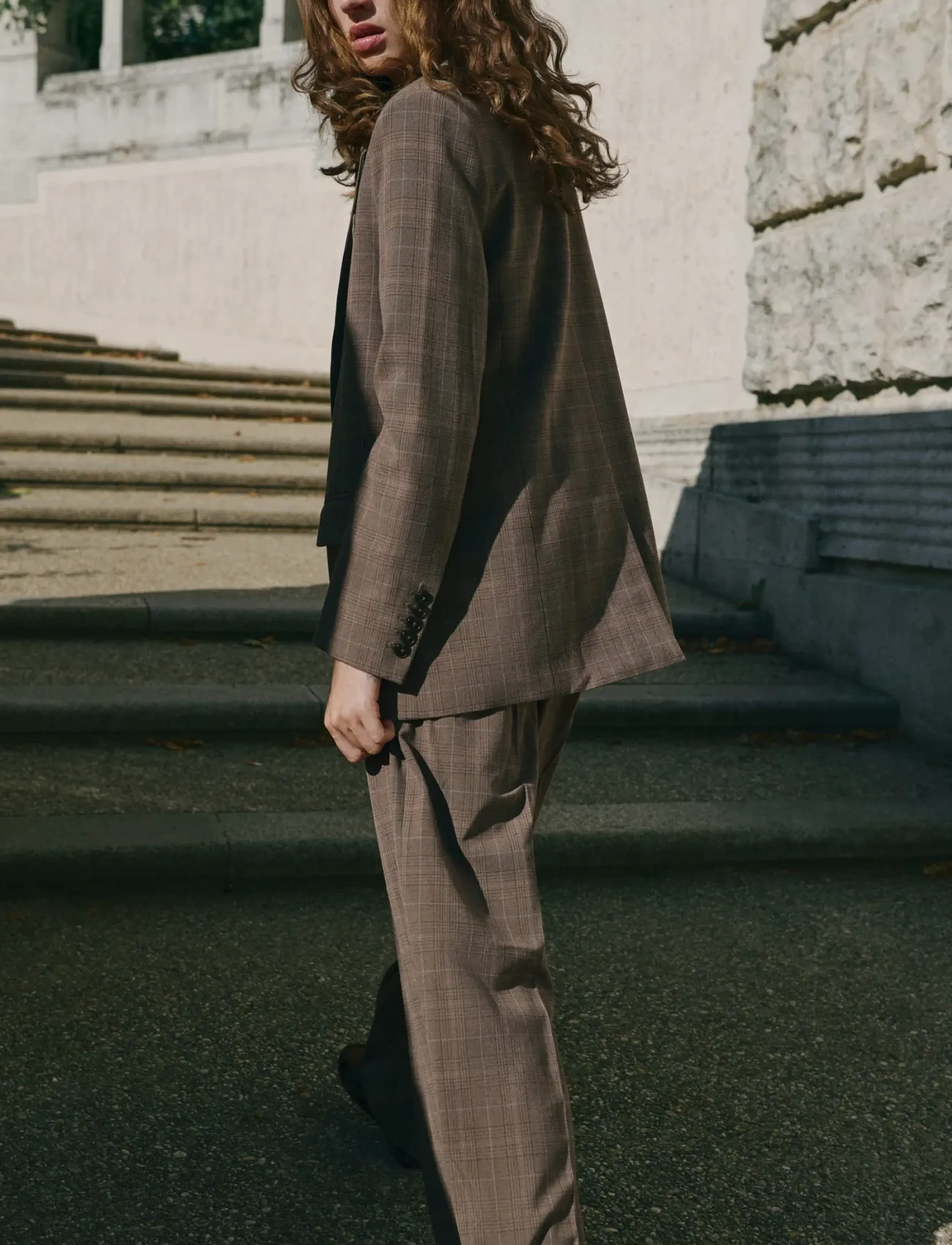 Mango - Wide leg check suit trousers - bukser med brede ben - medium brown - 3