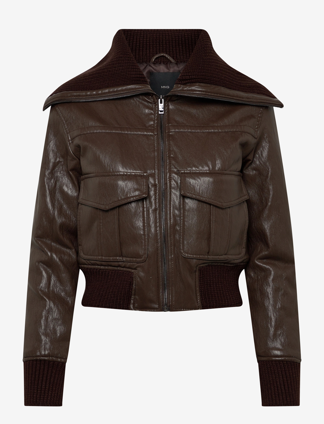 Mango - Faux-leather jacket with a roll-neck collar - frühlingsjacken - brown - 0