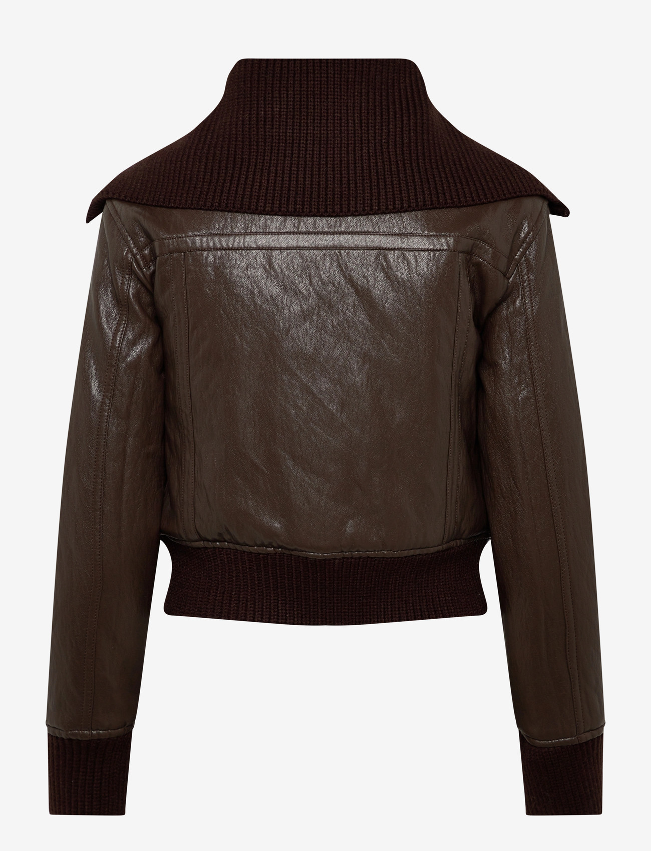 Mango - Faux-leather jacket with a roll-neck collar - frühlingsjacken - brown - 1