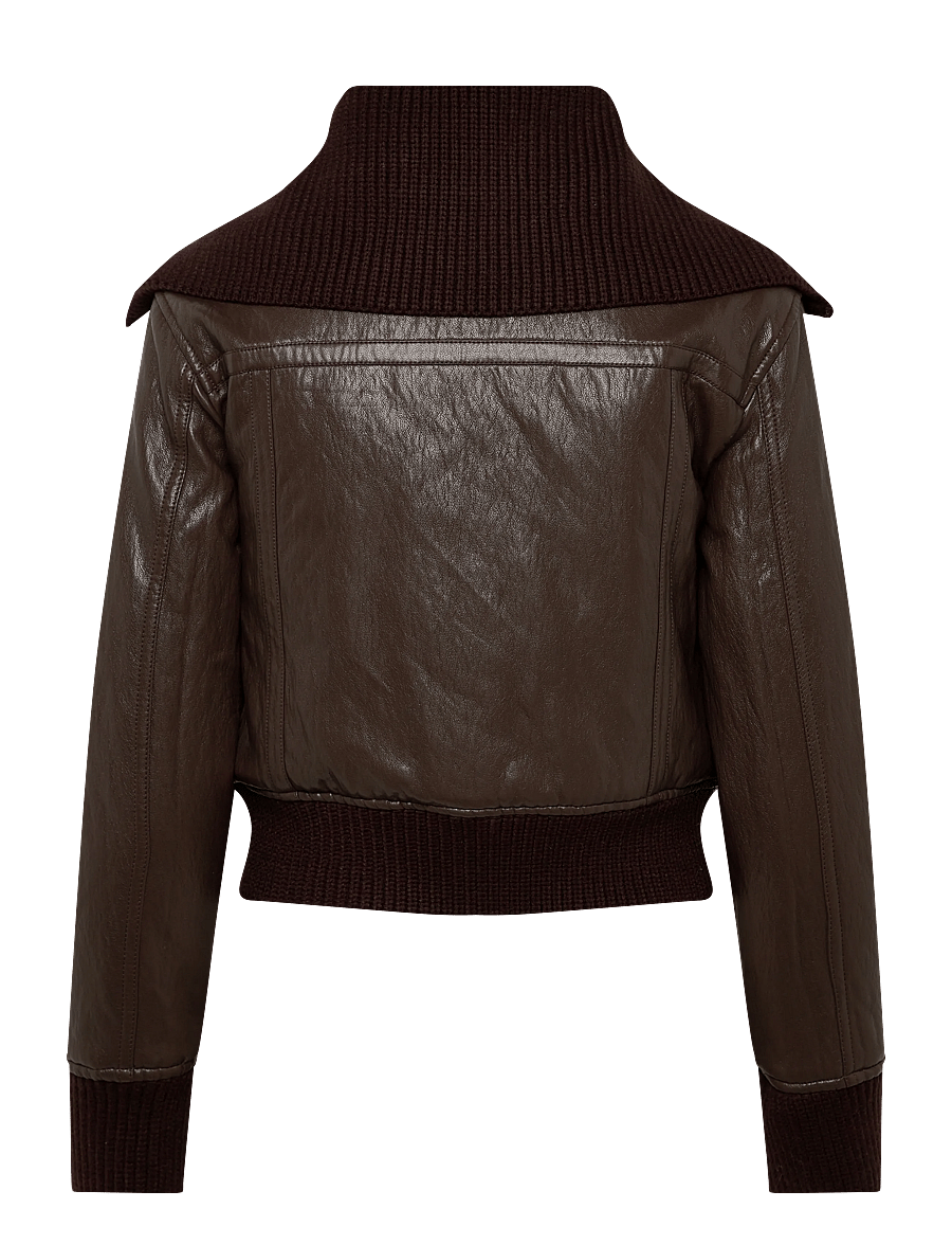 Mango - Faux-leather jacket with a roll-neck collar - frühlingsjacken - brown - 2