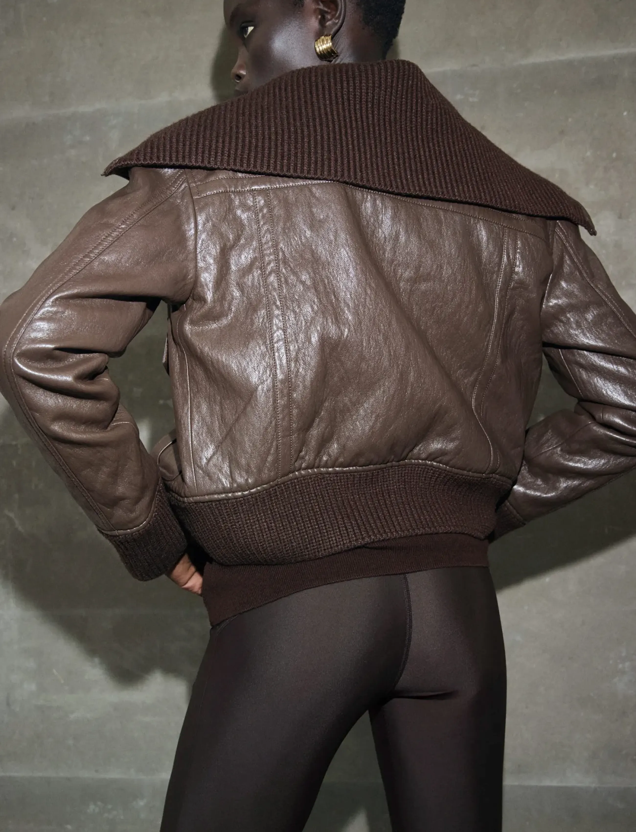 Mango - Faux-leather jacket with a roll-neck collar - frühlingsjacken - brown - 4