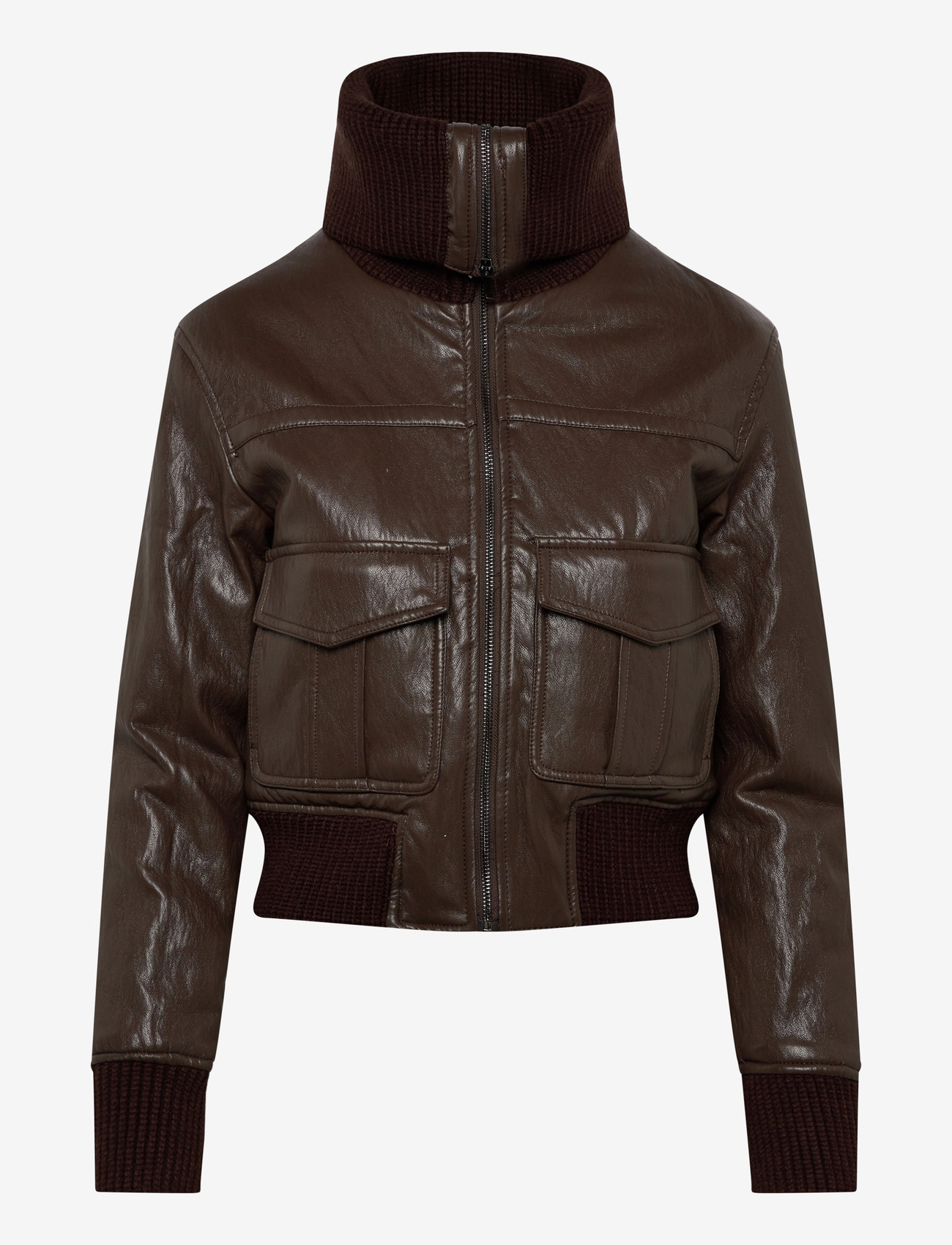 Mango - Faux-leather jacket with a roll-neck collar - frühlingsjacken - brown - 2