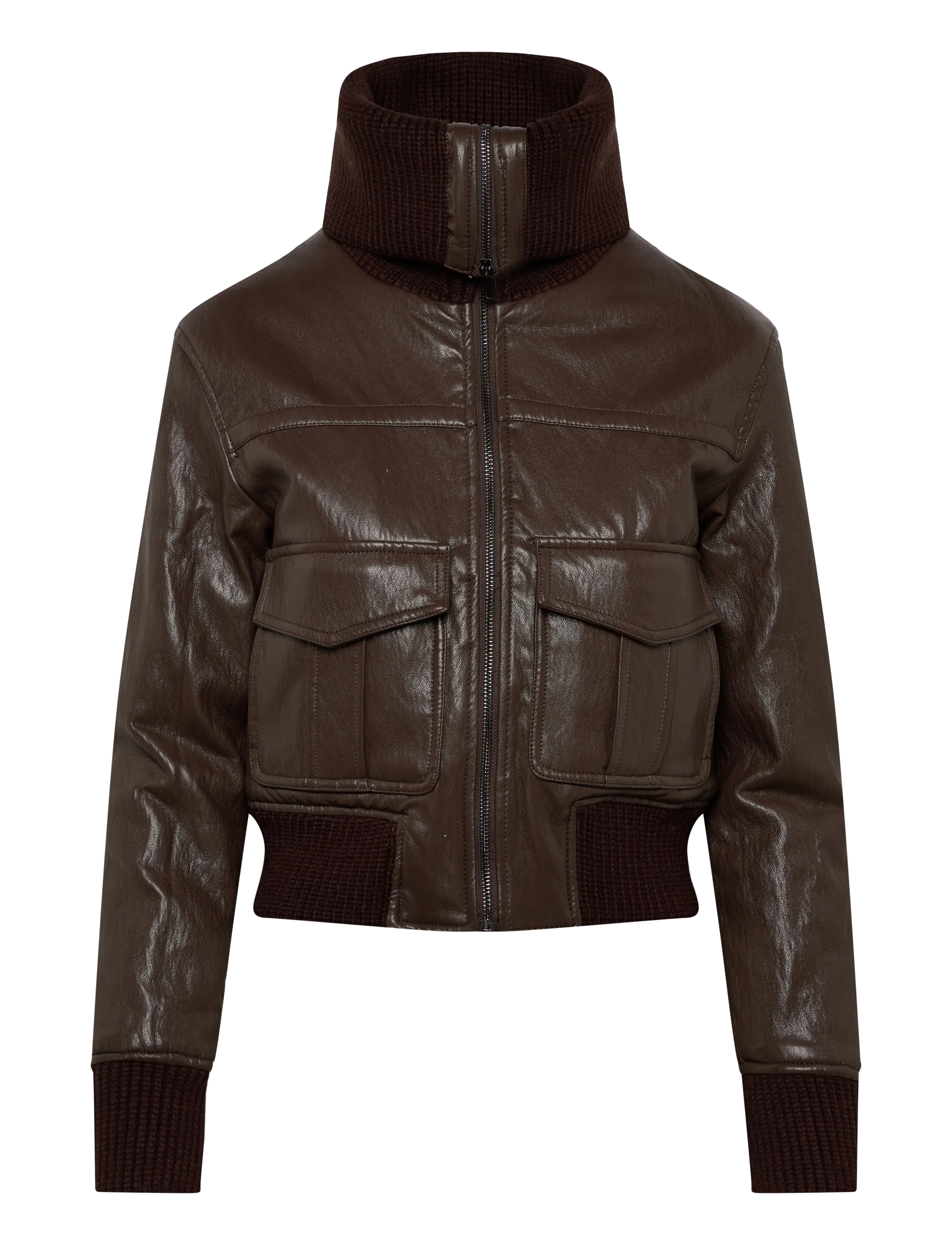 Mango - Faux-leather jacket with a roll-neck collar - frühlingsjacken - brown - 3
