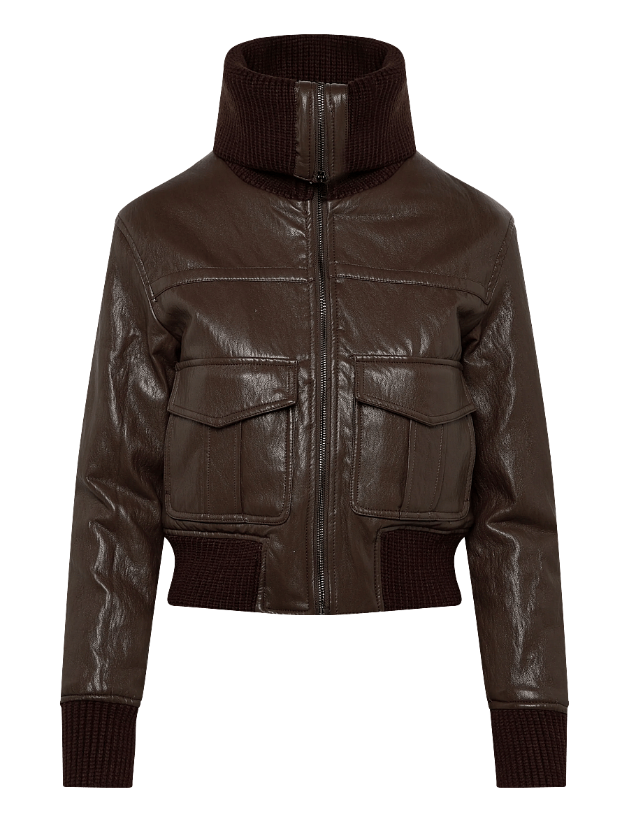 Mango - Faux-leather jacket with a roll-neck collar - frühlingsjacken - brown - 3