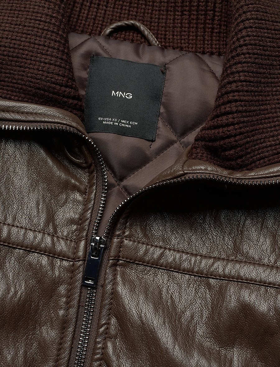 Mango - Faux-leather jacket with a roll-neck collar - frühlingsjacken - brown - 5