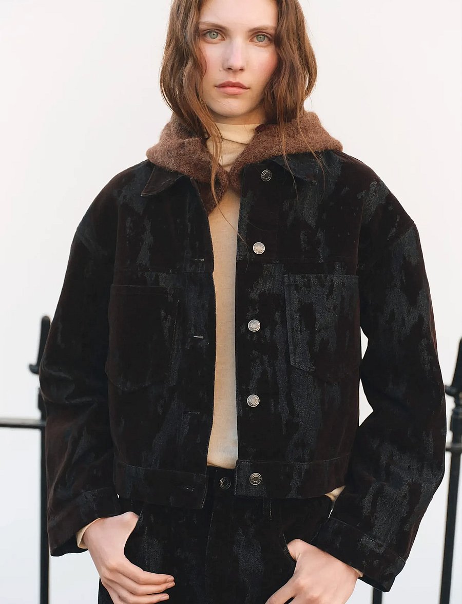 Mango - Devoré denim jacket - frühlingsjacken - dark brown - 0