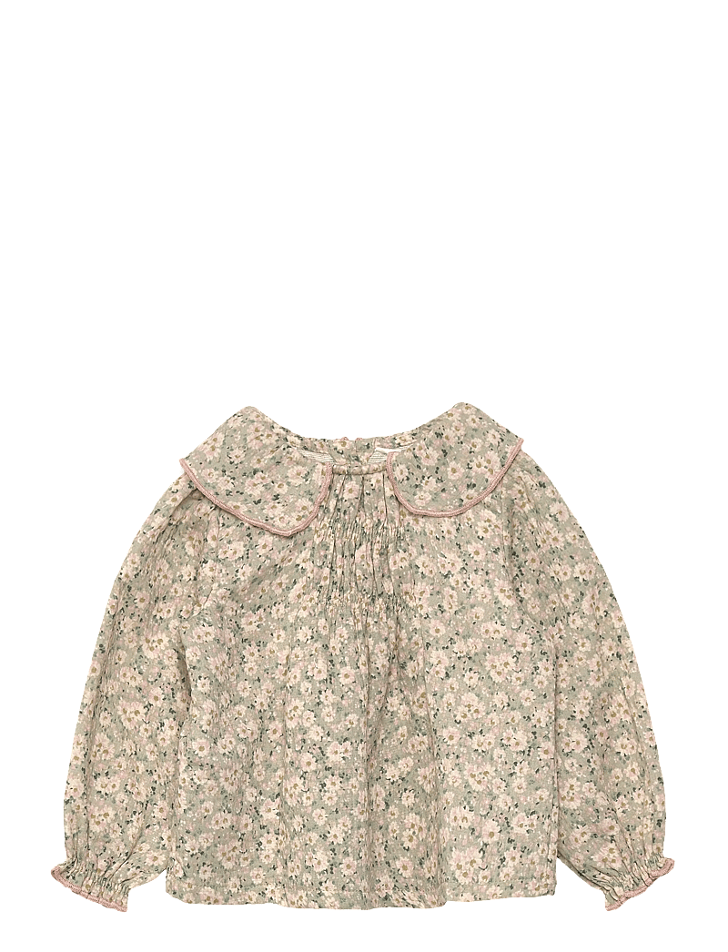 Mango - Floral cotton blouse - blusen & tuniken - green - 0