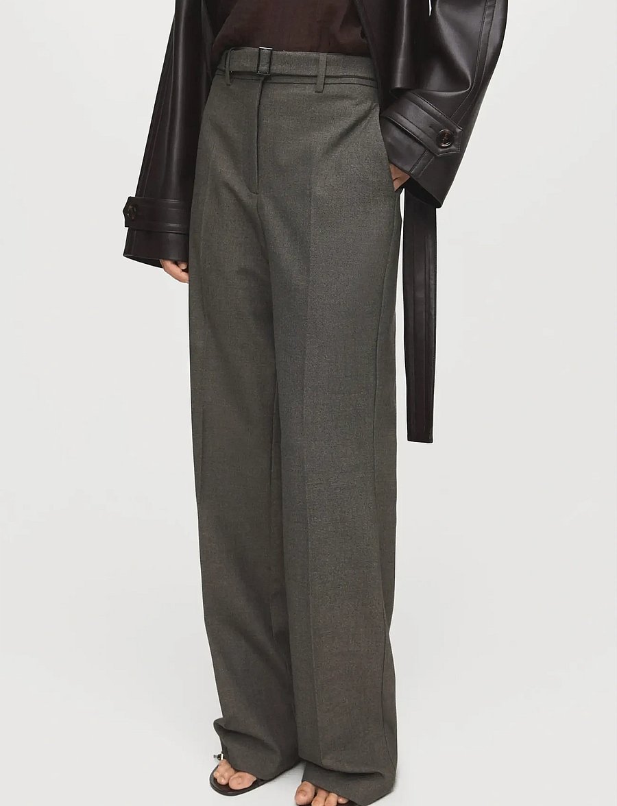 Mango - Belt straight-fit trousers - raka byxor - brown - 0
