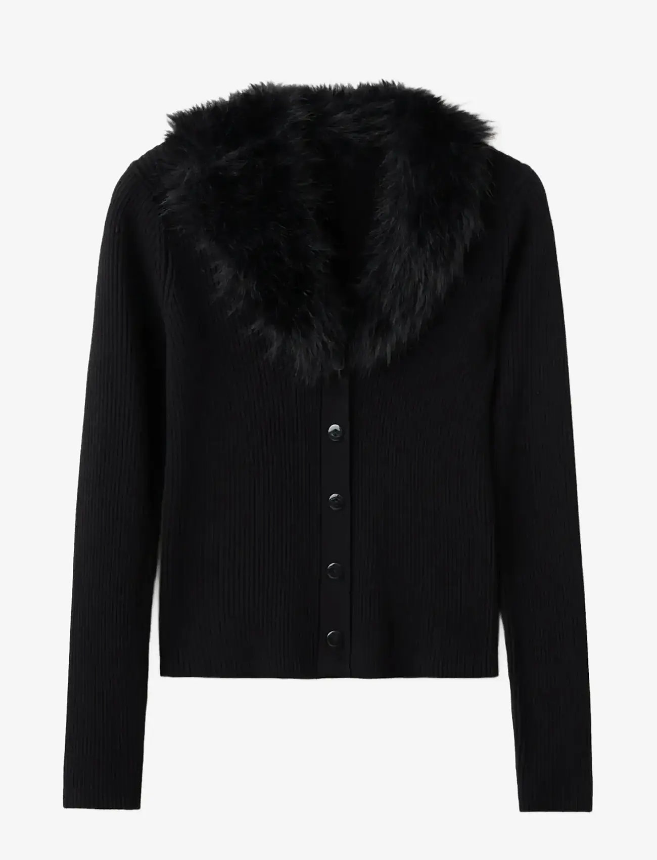 Mango - Cardigan with faux-fur collar - koftor - black - 1