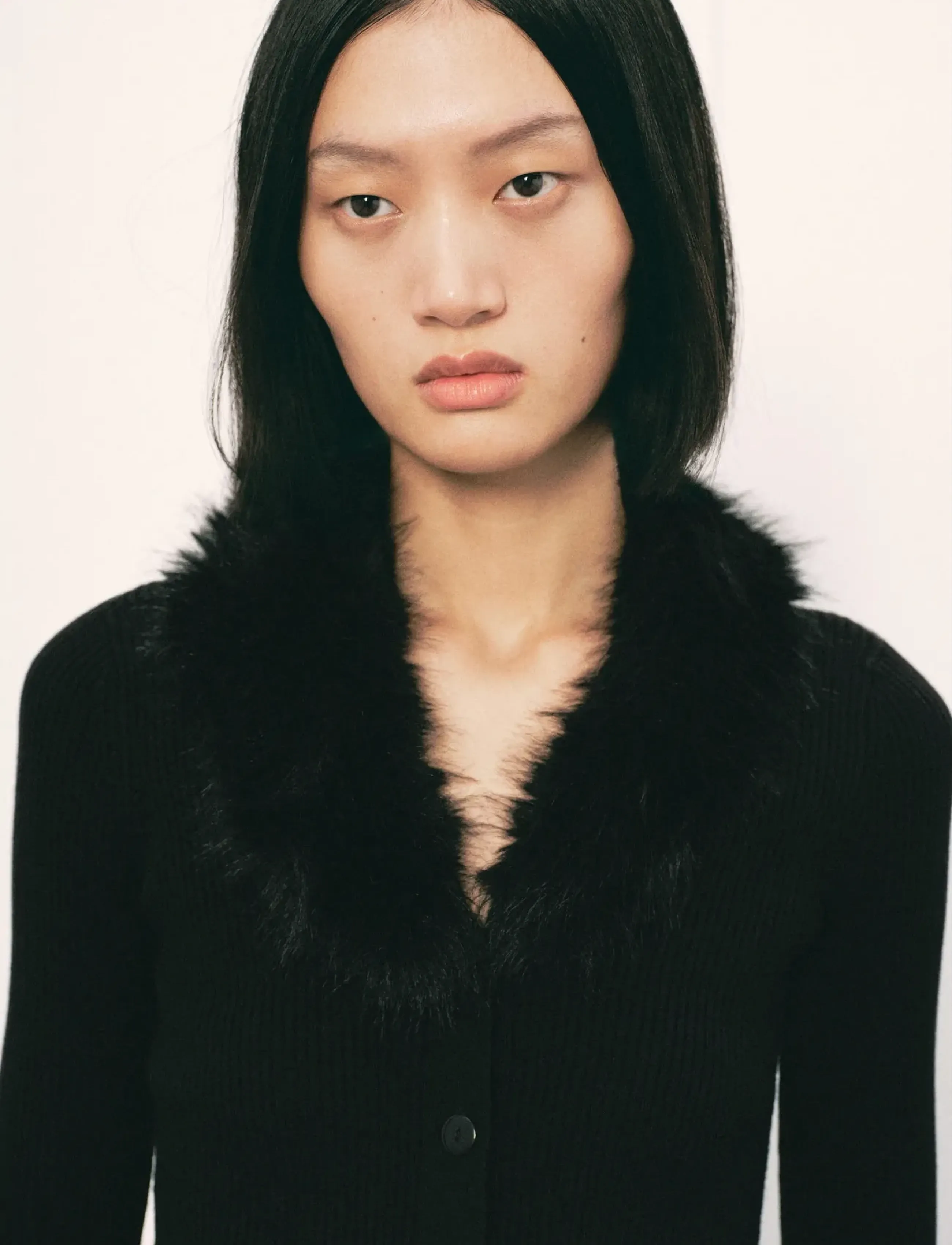 Mango Cardigan with faux-fur collar - Mango - BLACK / black