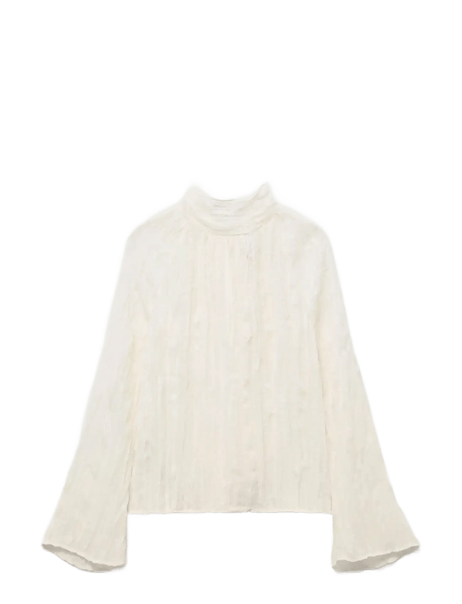 Mango - Bow textured blouse - langærmede bluser - natural white - 1