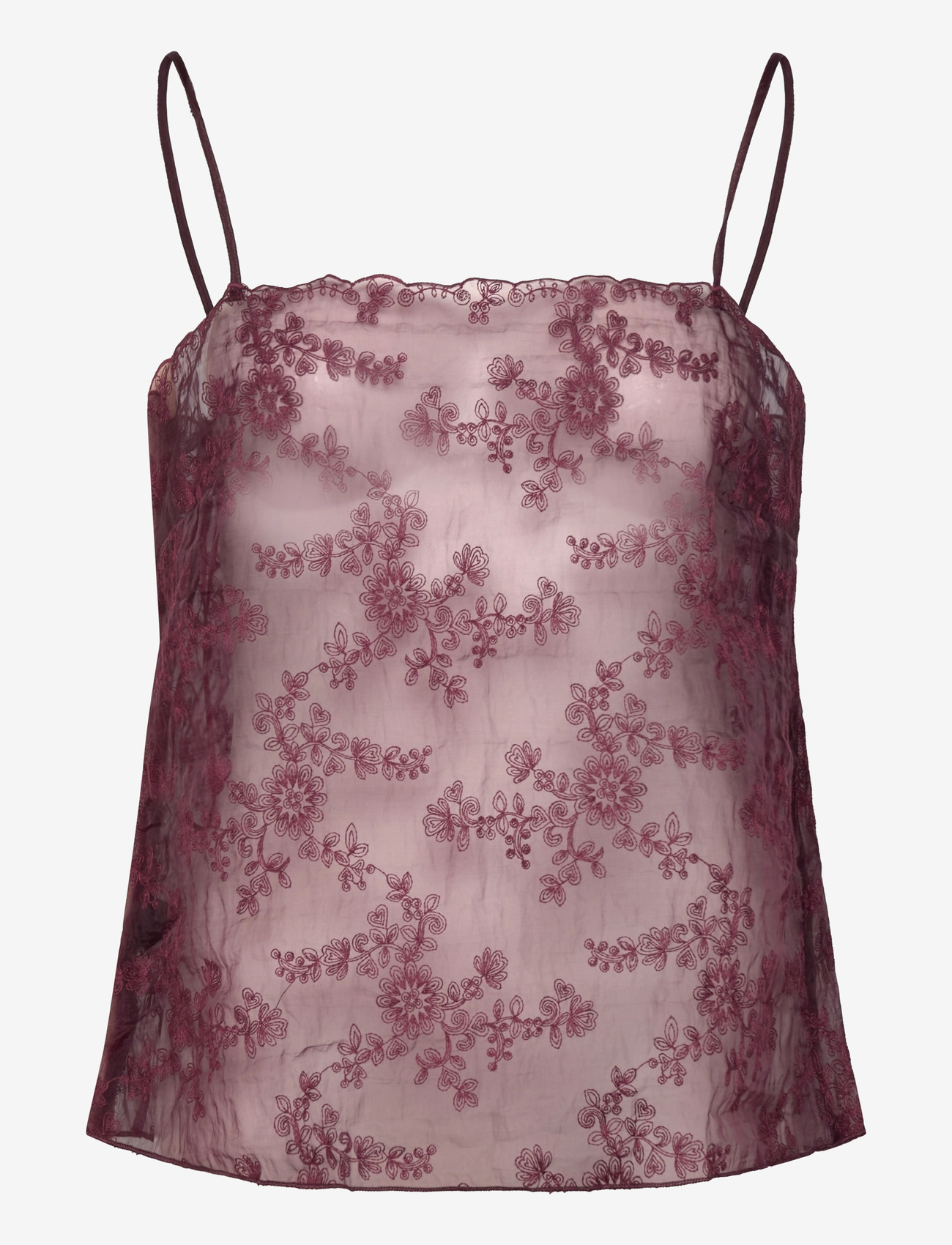 Mango - Embroidered sheer top - laveste priser - dark red - 0