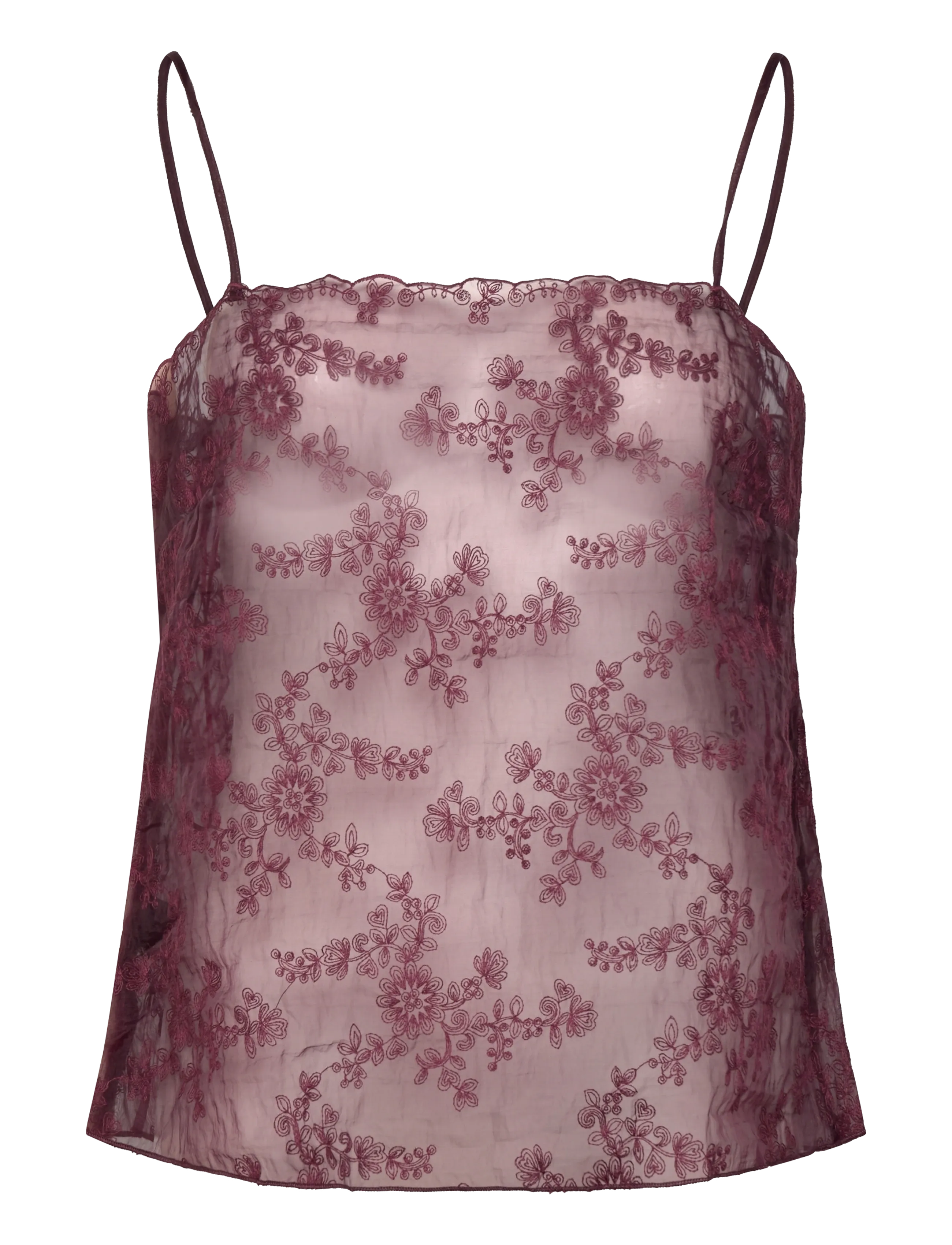 Mango Embroidered sheer top - Mango - DARK RED / burgundy