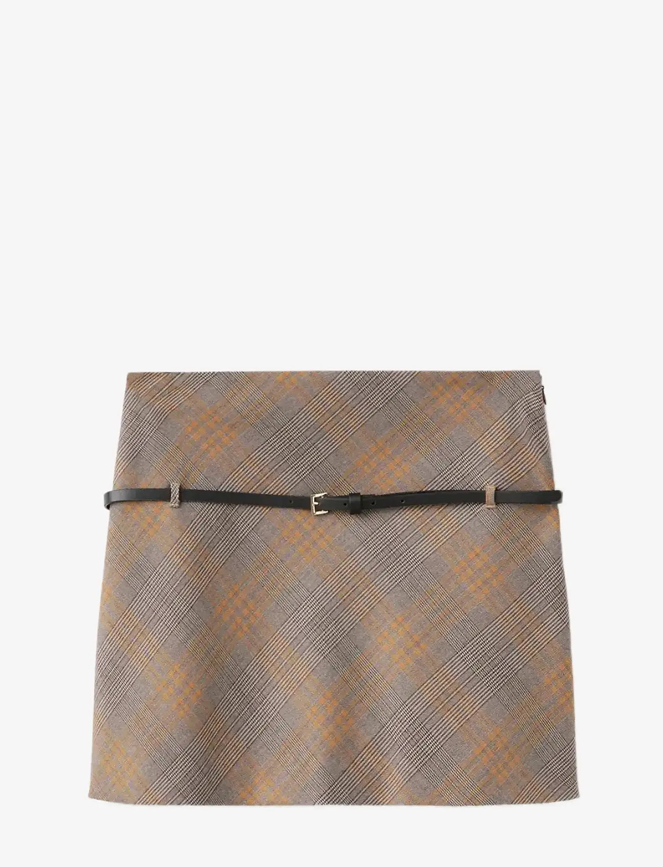 Mango - Belt checked skirt - korte nederdele - brown - 1