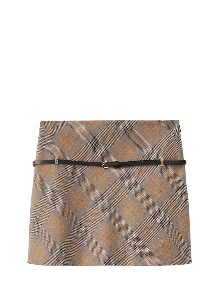 Mango - Belt checked skirt - korte nederdele - brown - 1