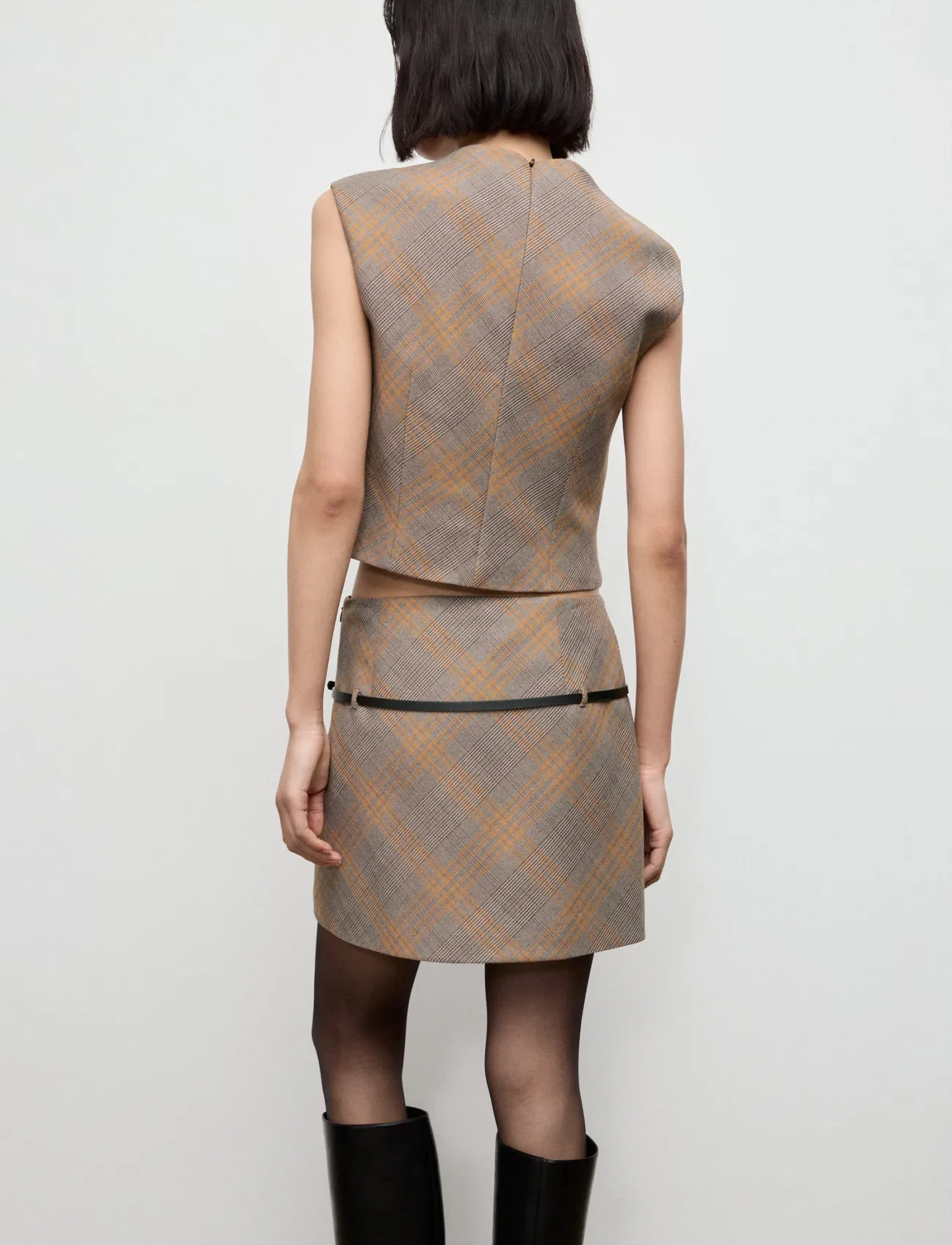 Mango - Belt checked skirt - laveste priser - brown - 2