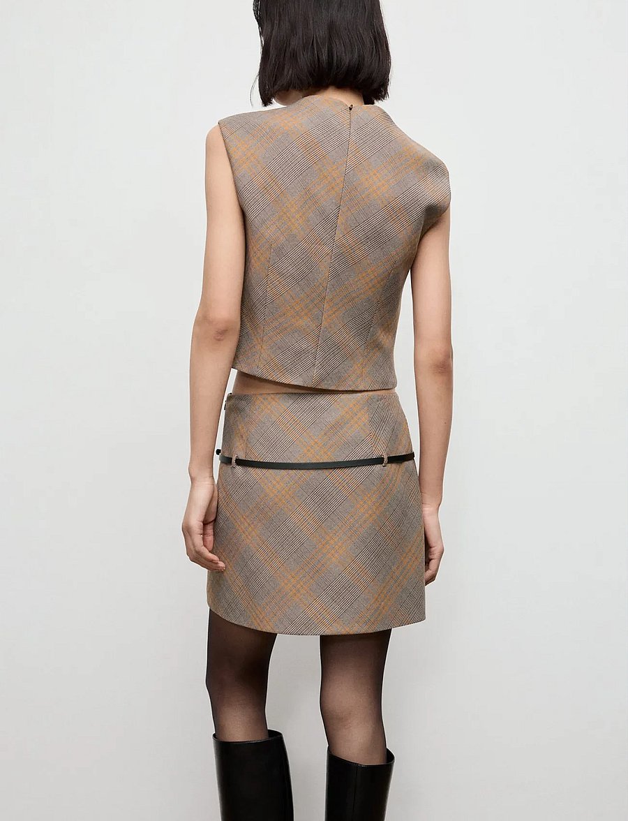 Mango - Belt checked skirt - korte nederdele - brown - 2