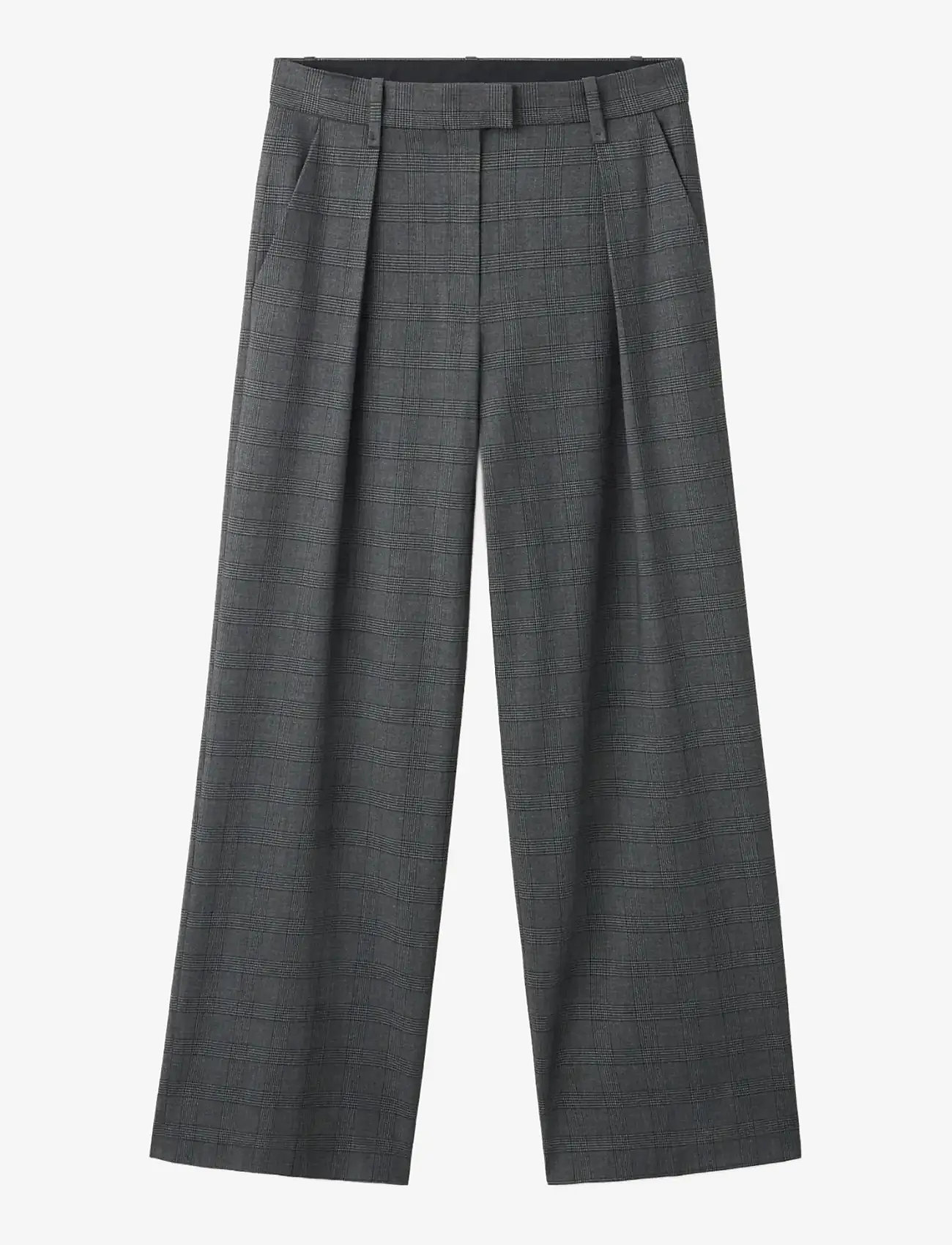 Mango - Pleated check-print suit trousers - dressbukser - grey - 1