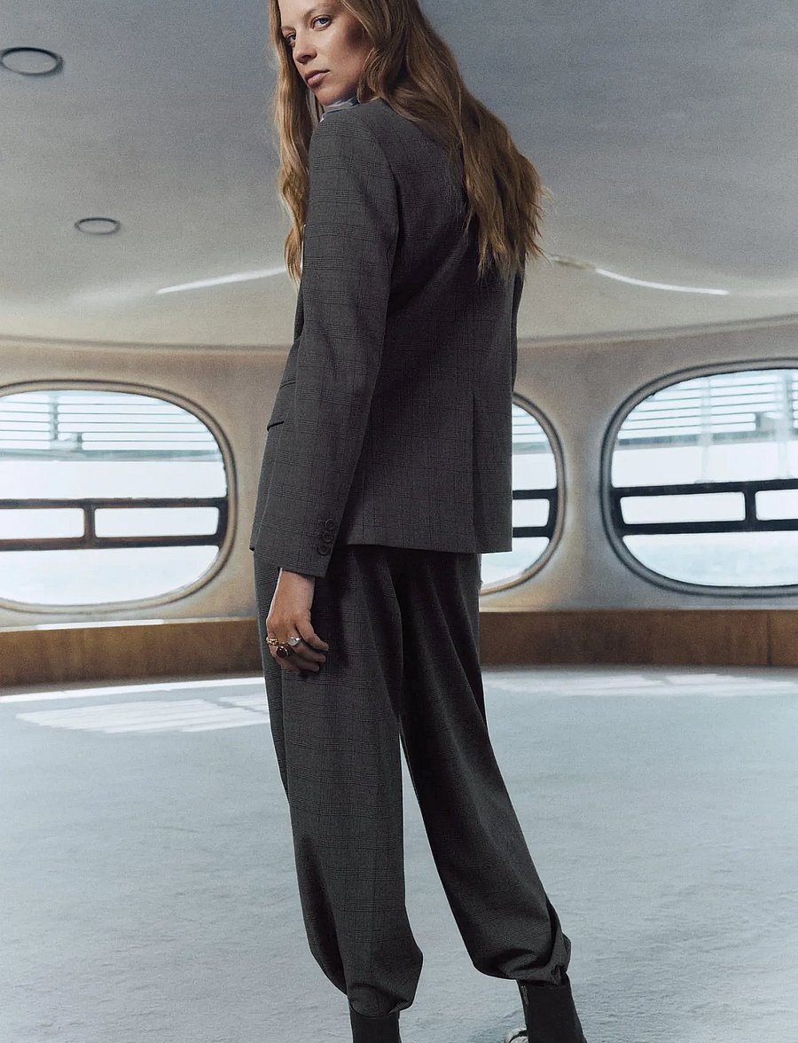 Mango - Pleated check-print suit trousers - kostymbyxor - grey - 2