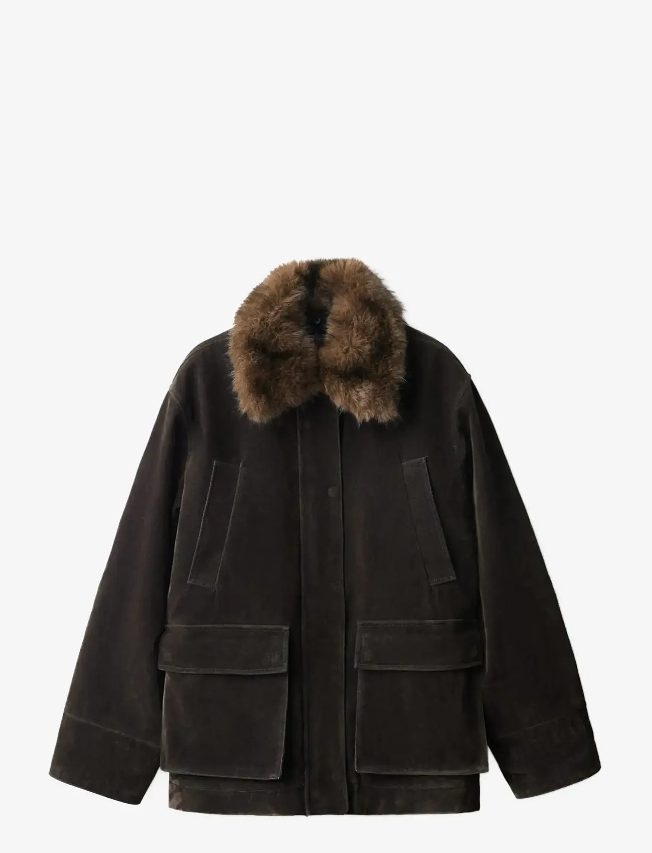 Mango - Velvet finish parka with faux-fur collar - parkatakit - dark brown - 1