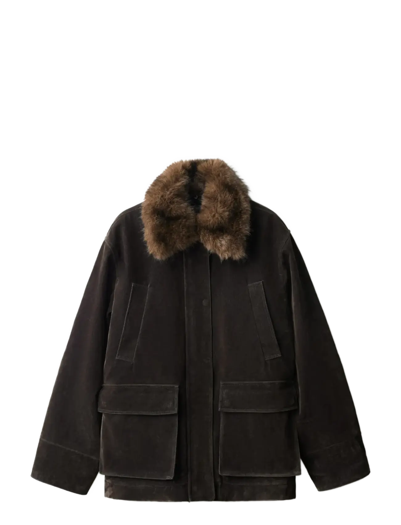 Mango Velvet finish parka with faux-fur collar - Jackor & Kappor - DARK BROWN / brown