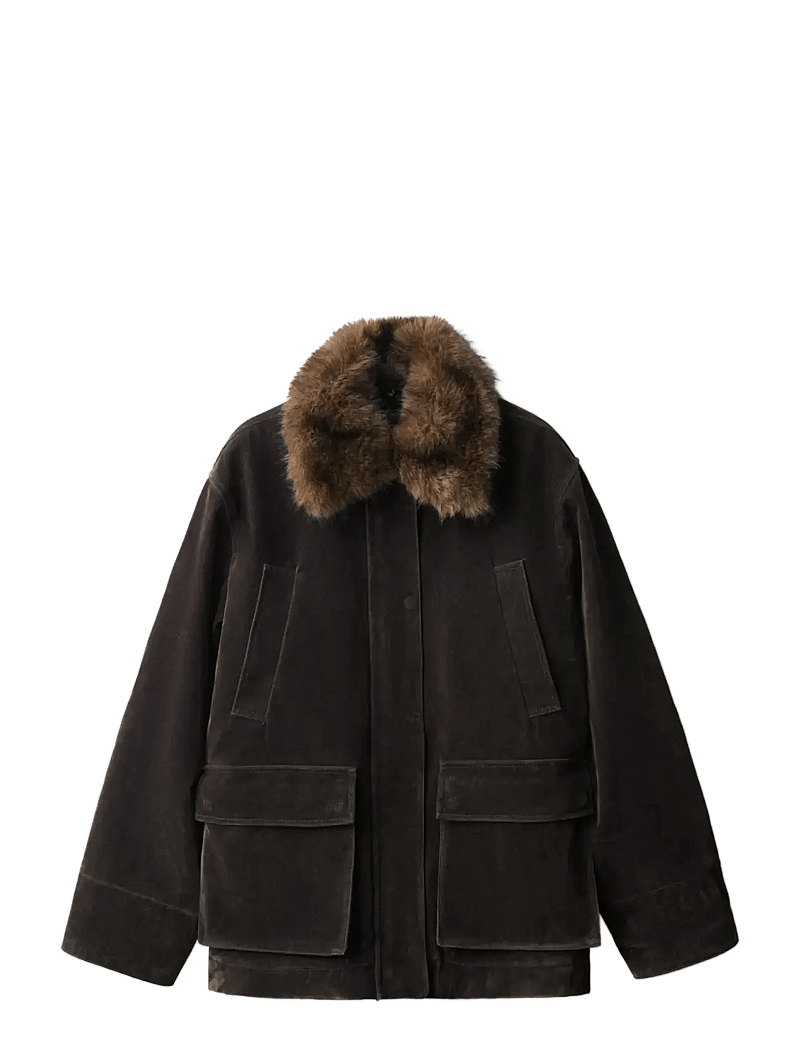 Mango - Velvet finish parka with faux-fur collar - parkatakit - dark brown - 1