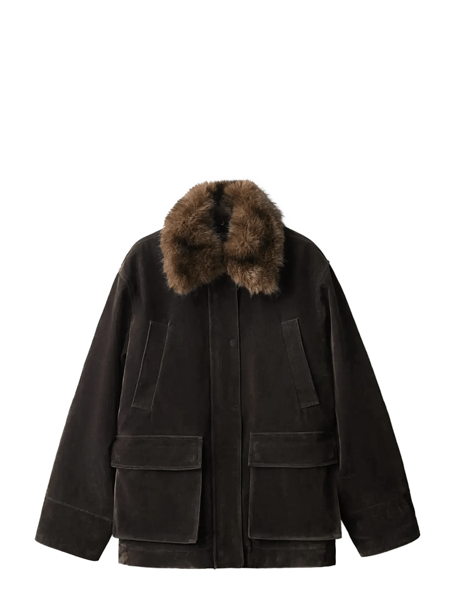 Mango - Velvet finish parka with faux-fur collar - parkas - dark brown - 1